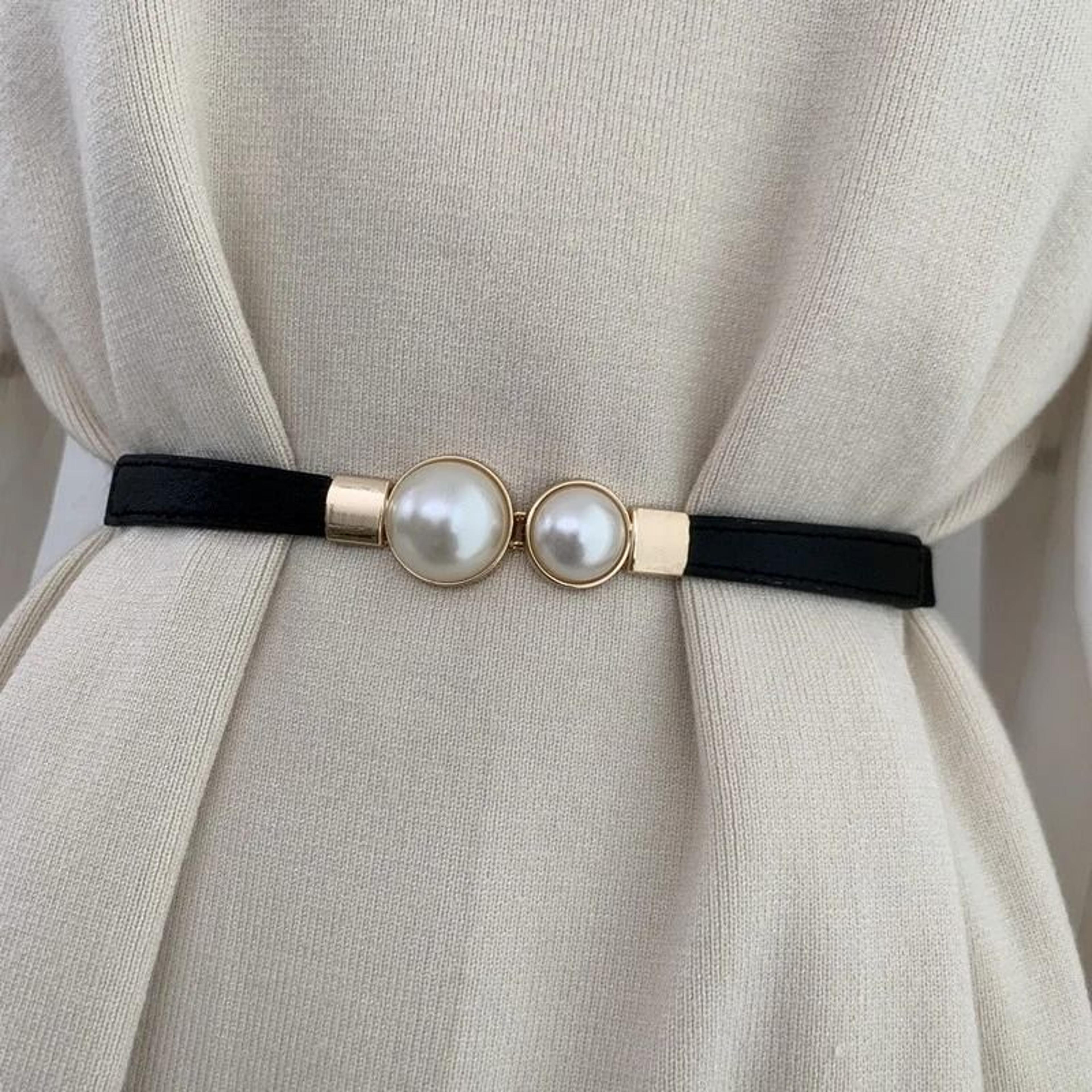 elegant pearl buckle elastic waist belt