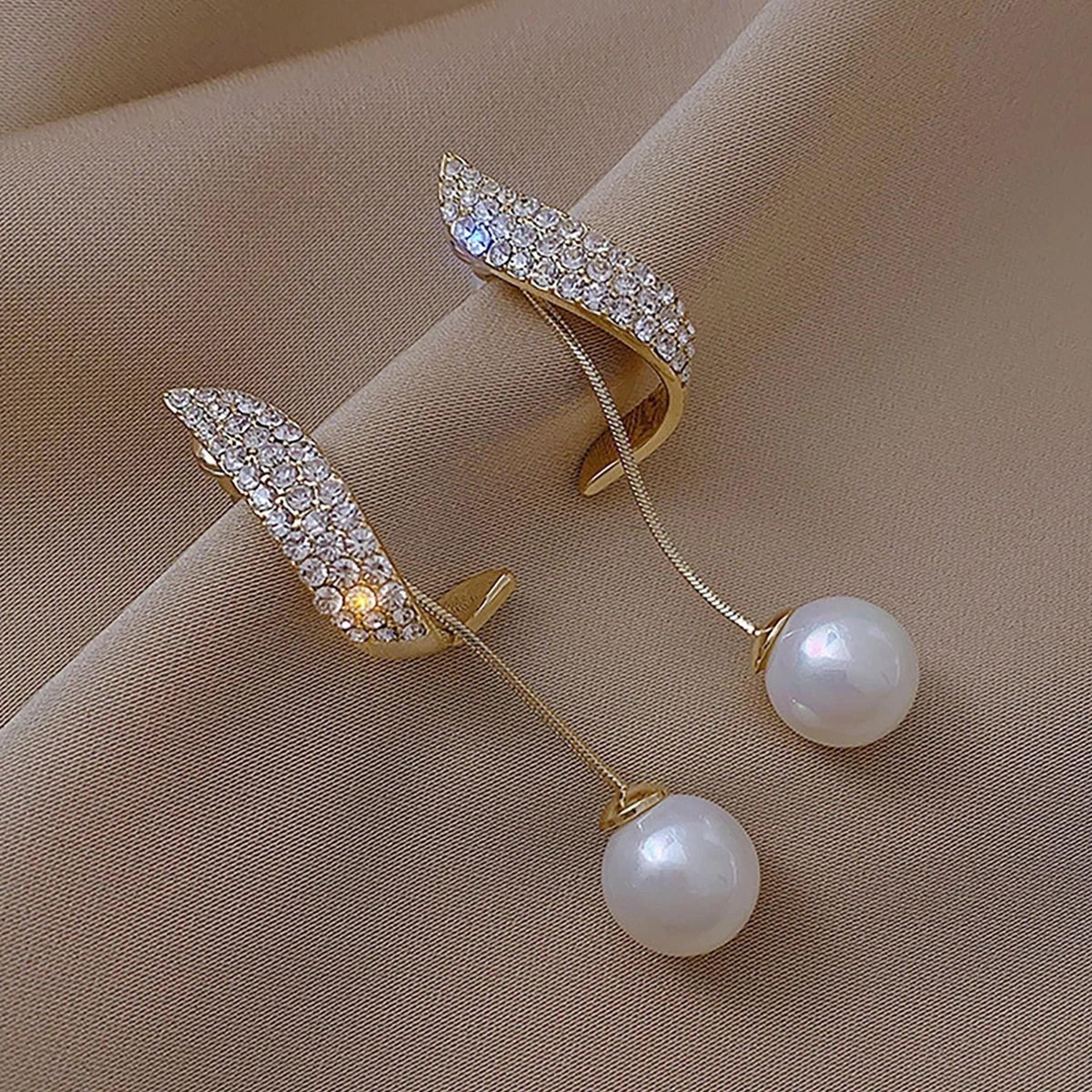 elegant pearl crystal tassel earrings