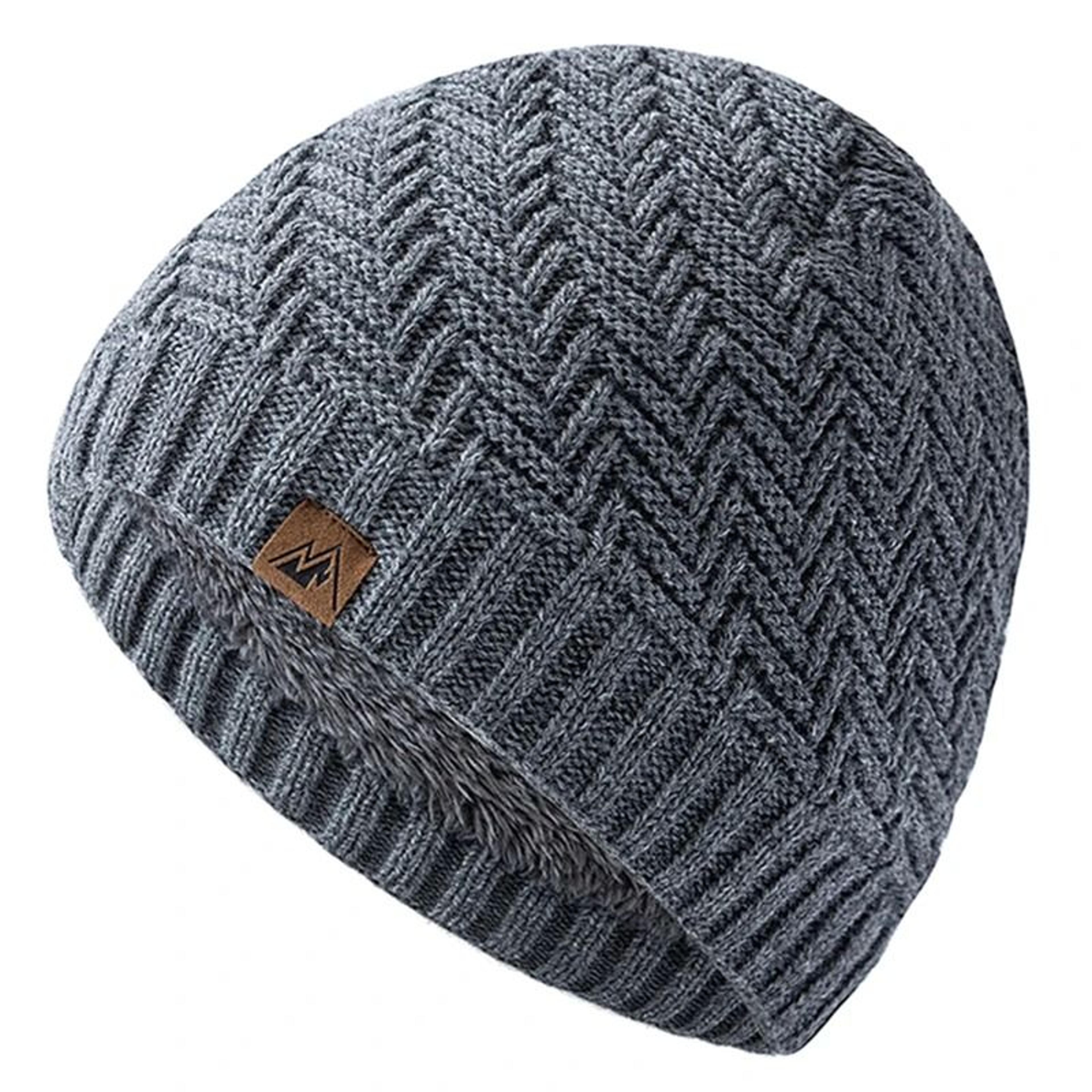 unisex plush fur lined knitted winter beanie hat