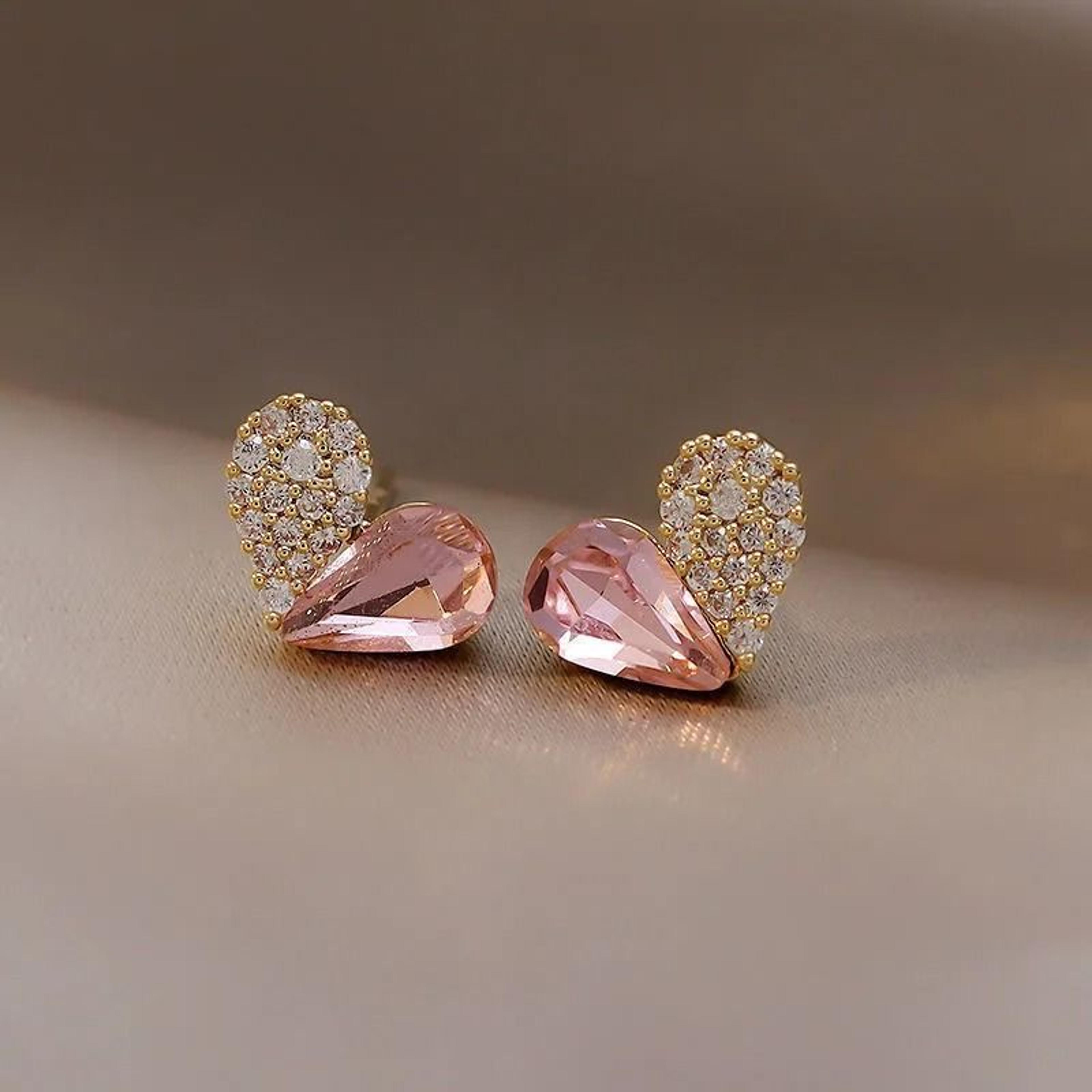 crystal heart stud earrings for women sparkle charm jewelry