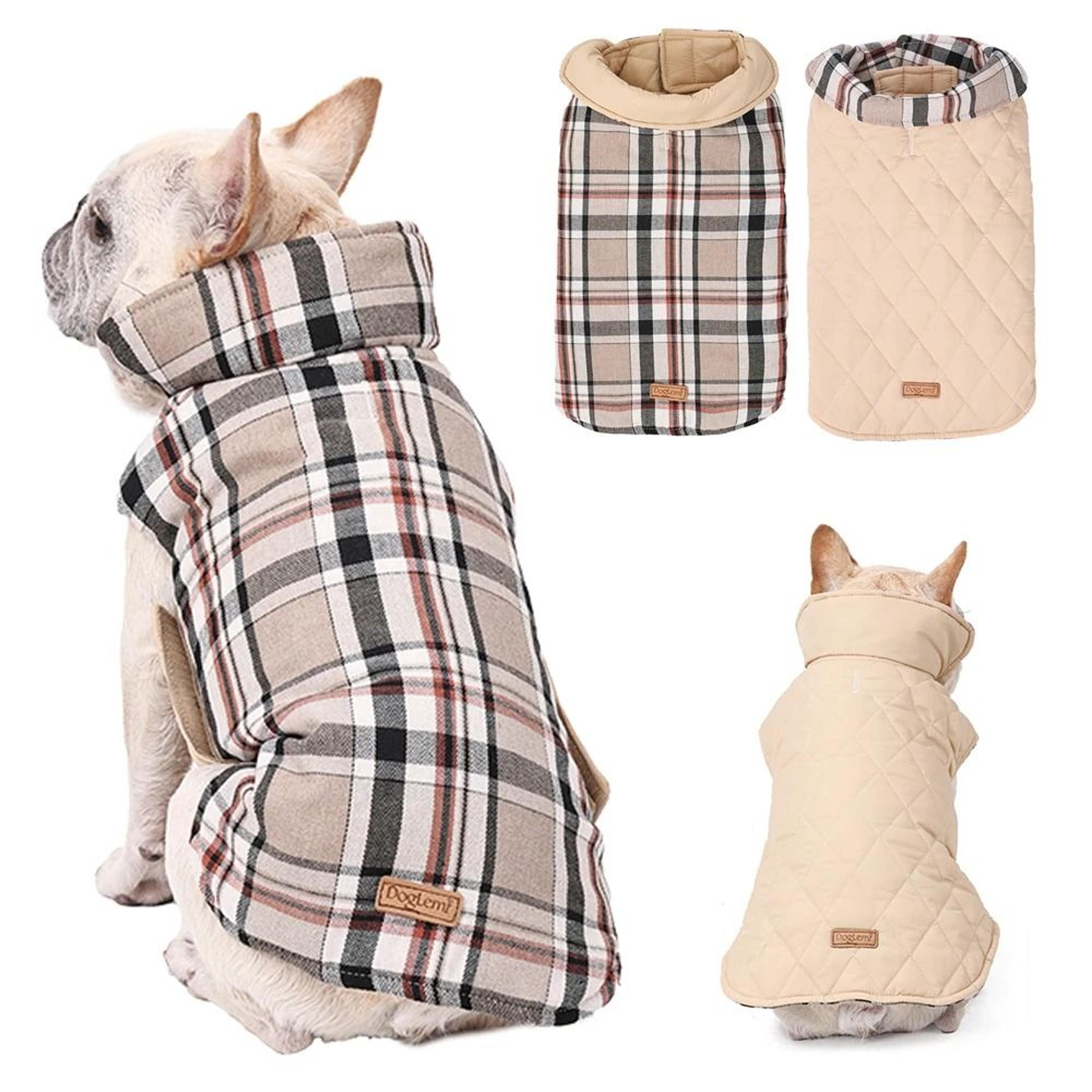 reversible waterproof dog jacket with quilted warm lining