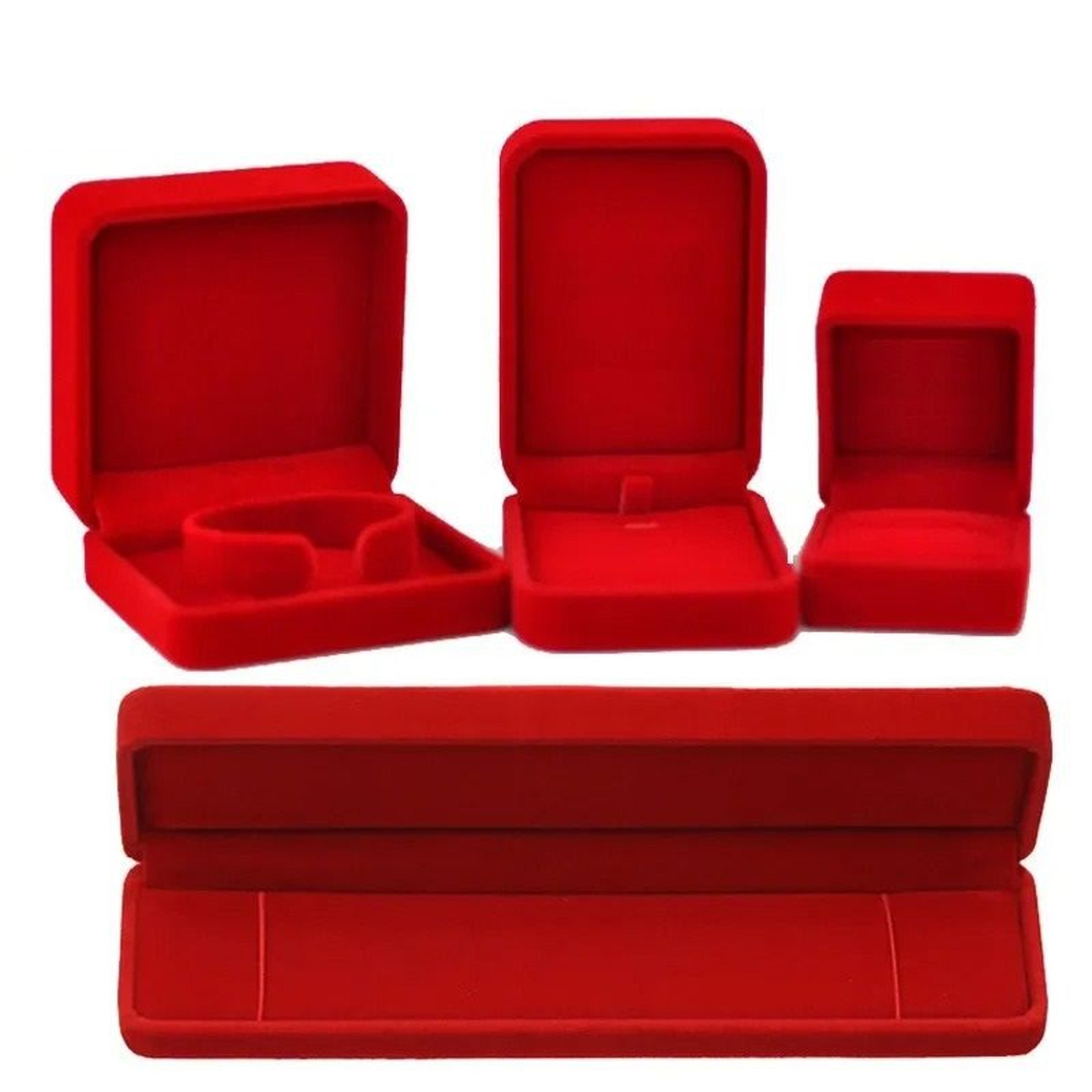red velvet jewelry storage case set for rings earrings pendants and bracelets