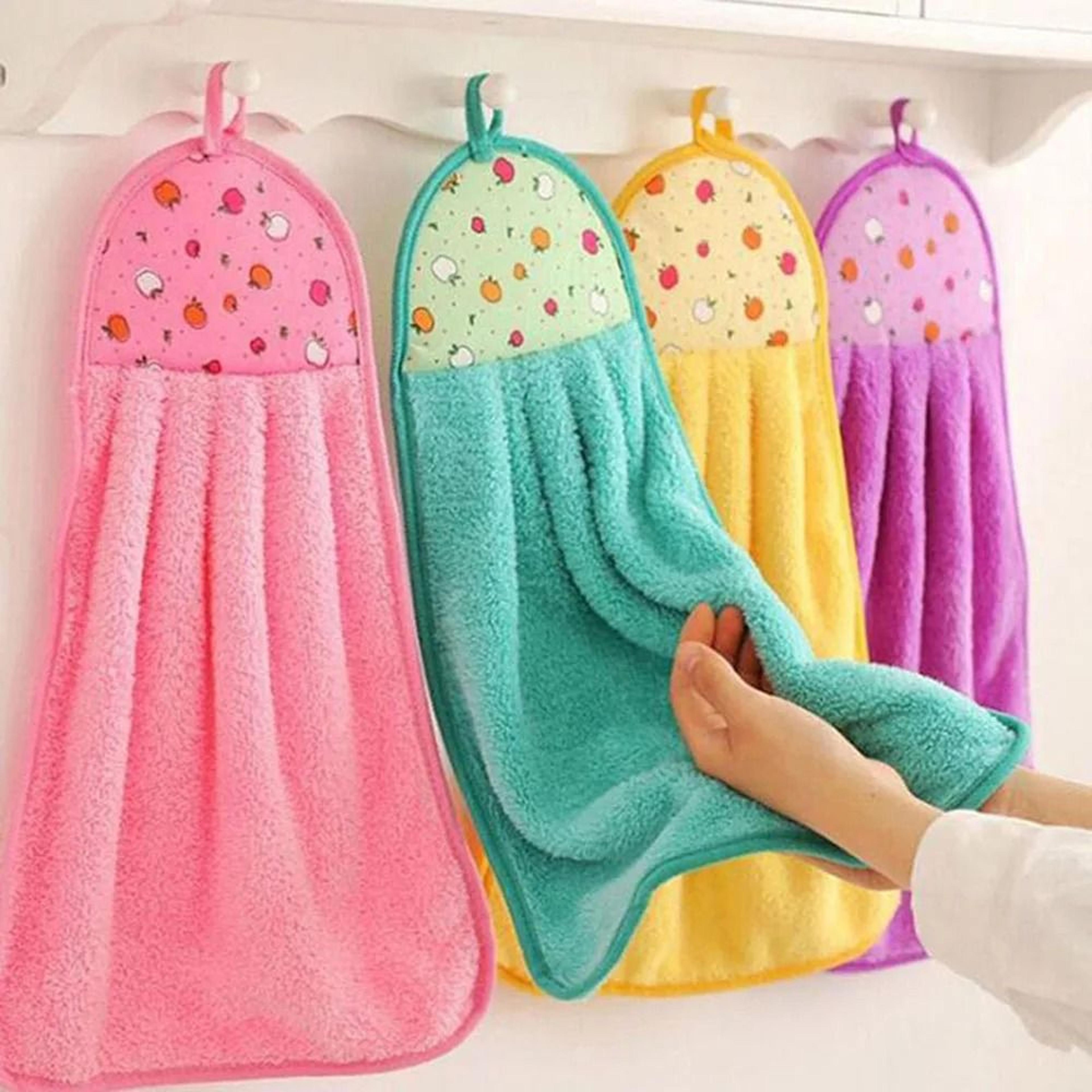 coral fleece fingertip hanging towel set for hands and dishwashing