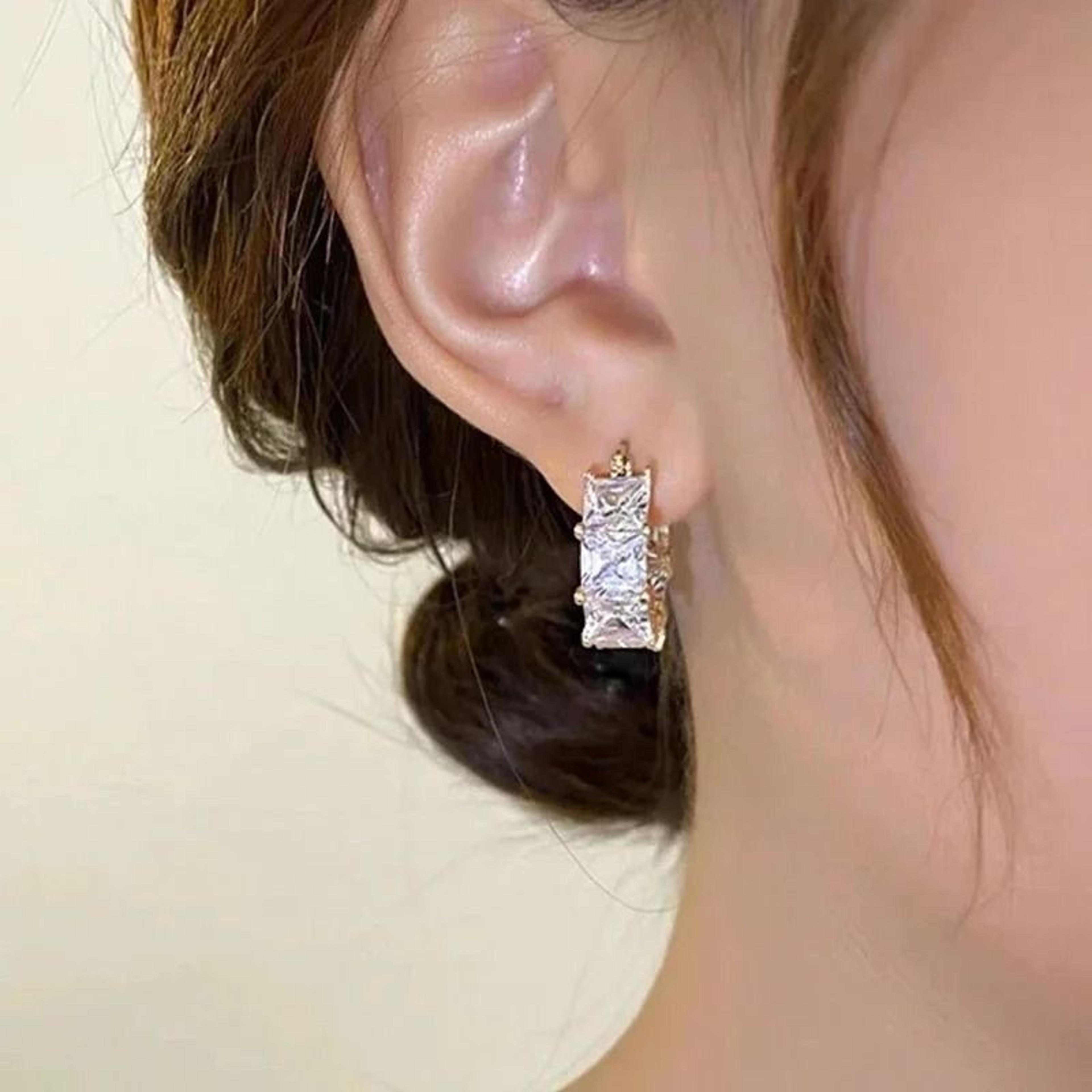 elegant gold hoop earrings with square gem accents for women
