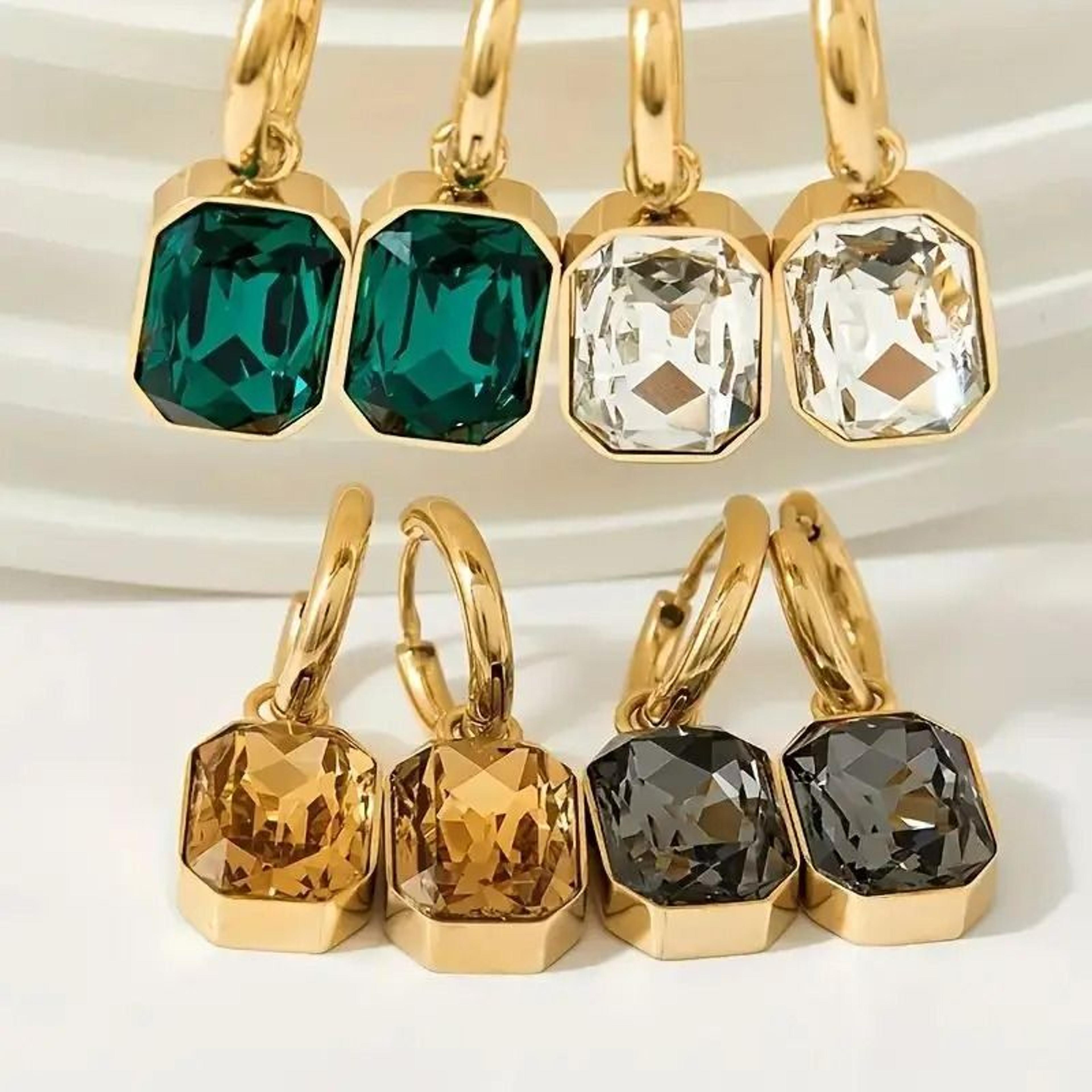 elegant square crystal stainless steel earrings