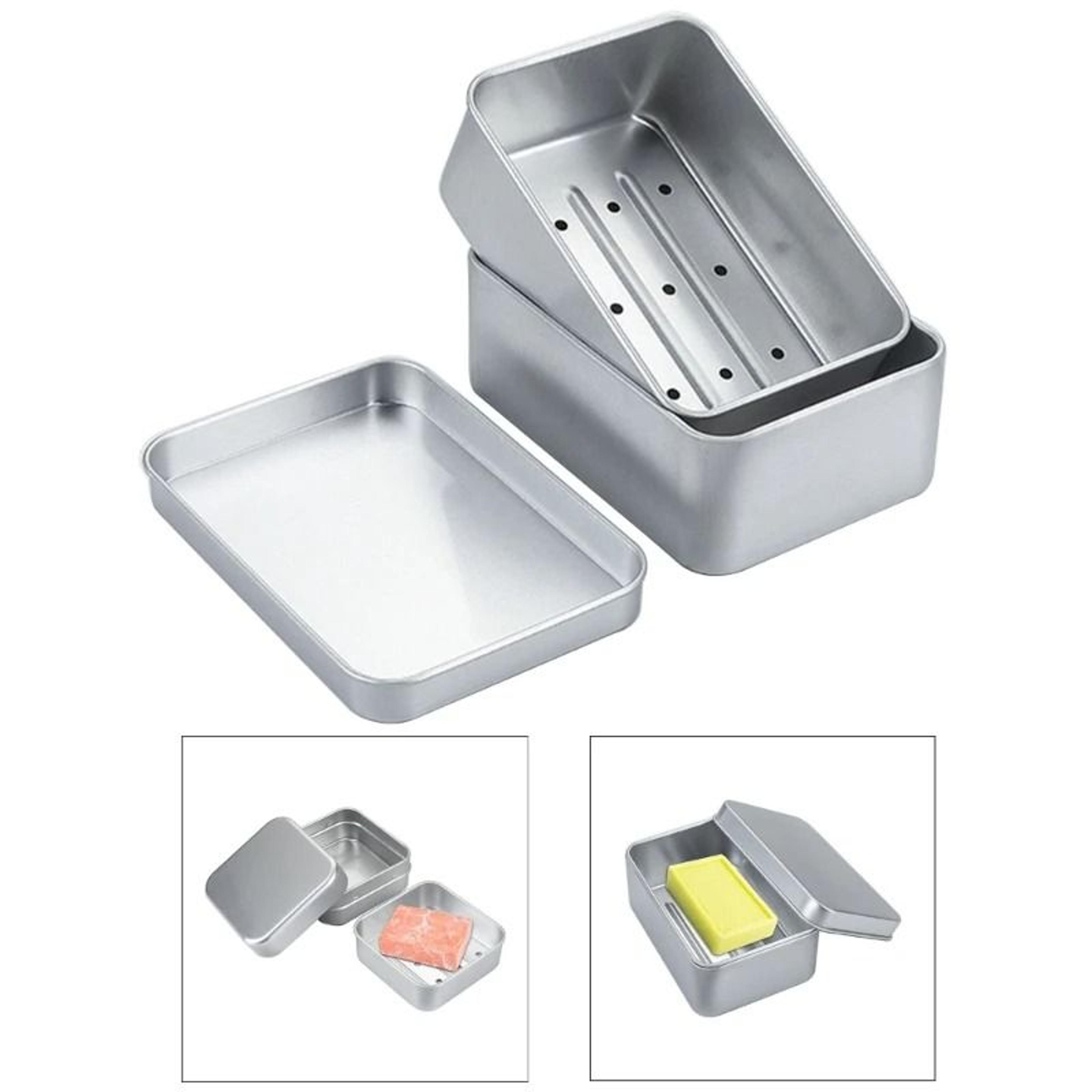 light aluminum soap holder with lid and draining layer