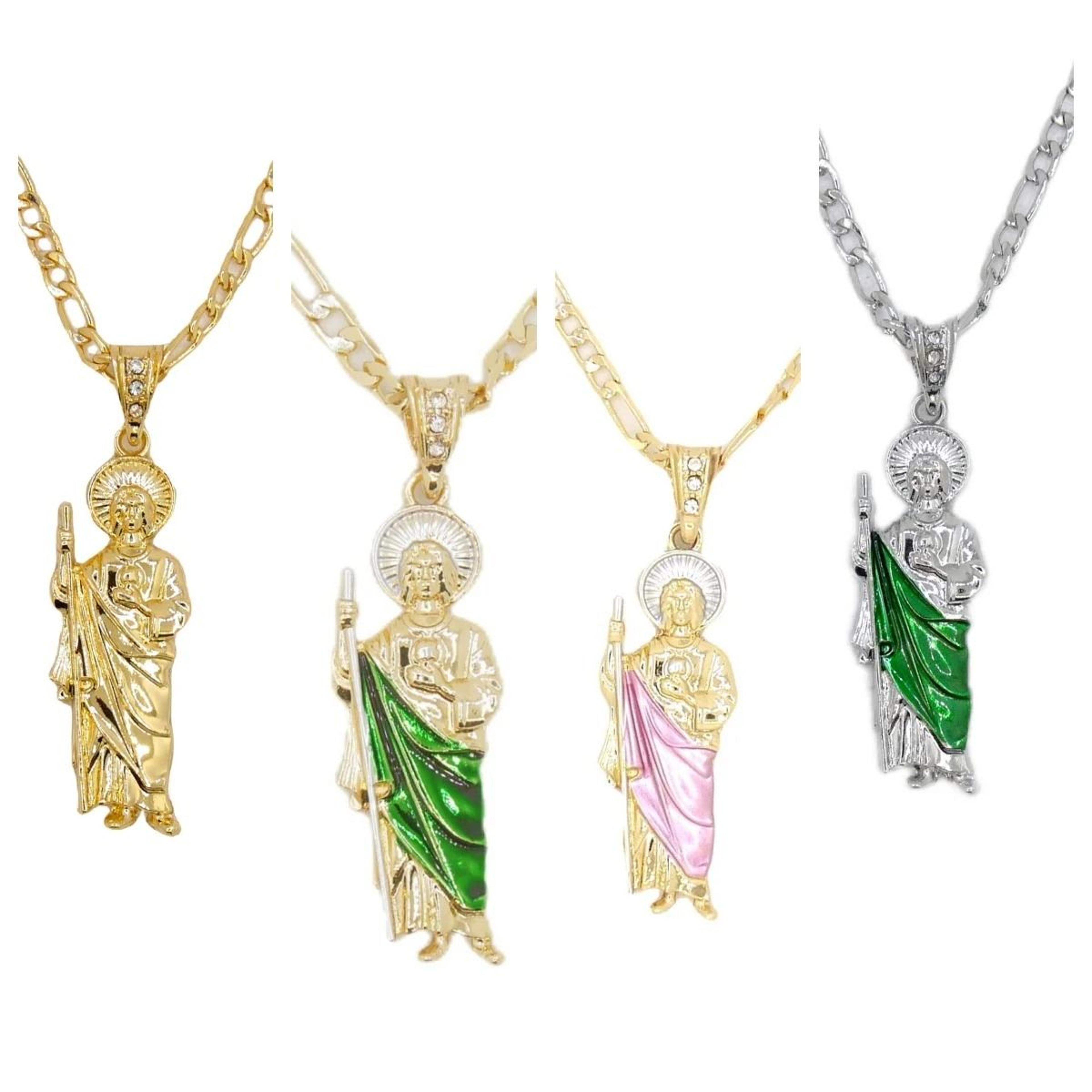 saint jude gold plated pendant necklace with figaro chain