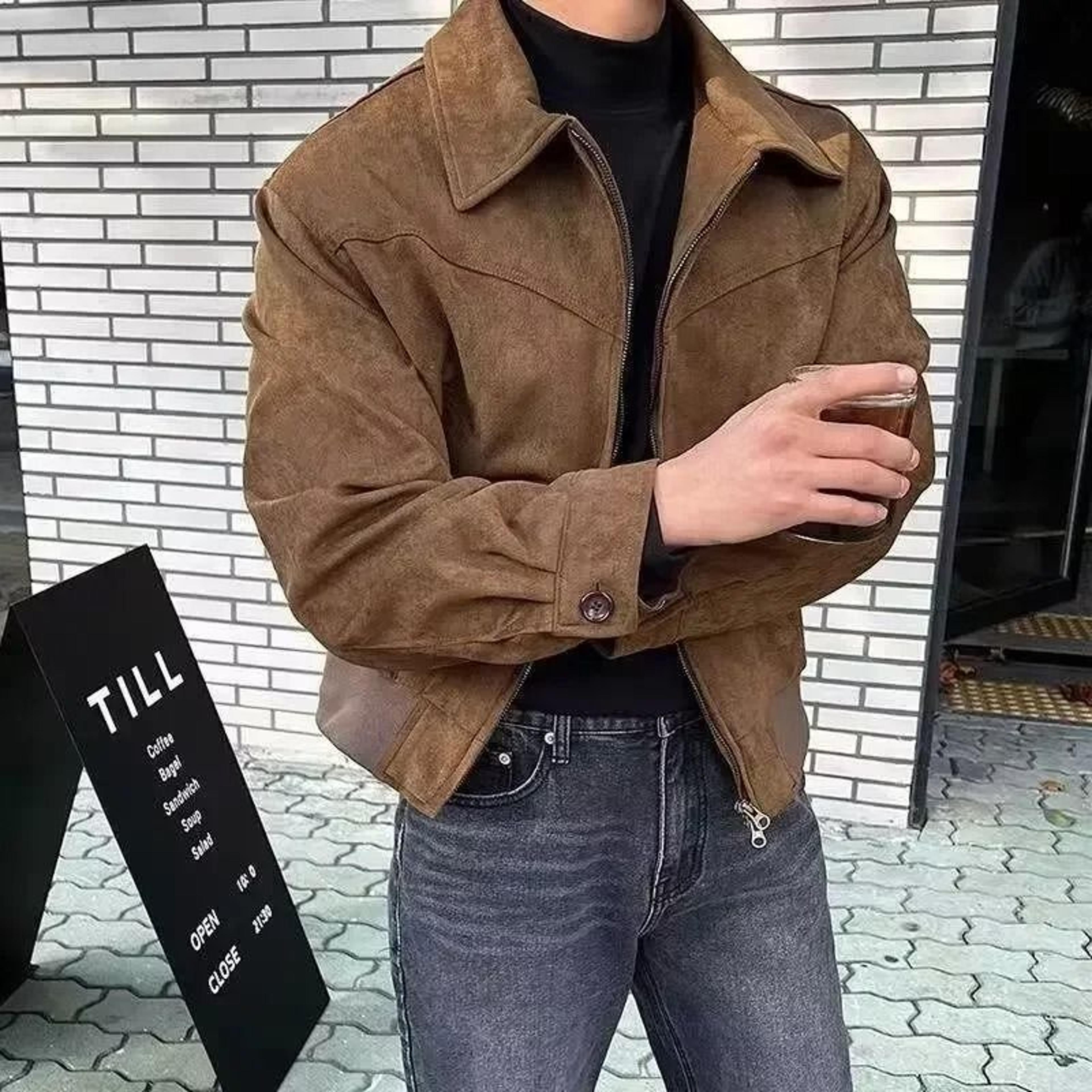 vintage american style chamois leather jacket for men
