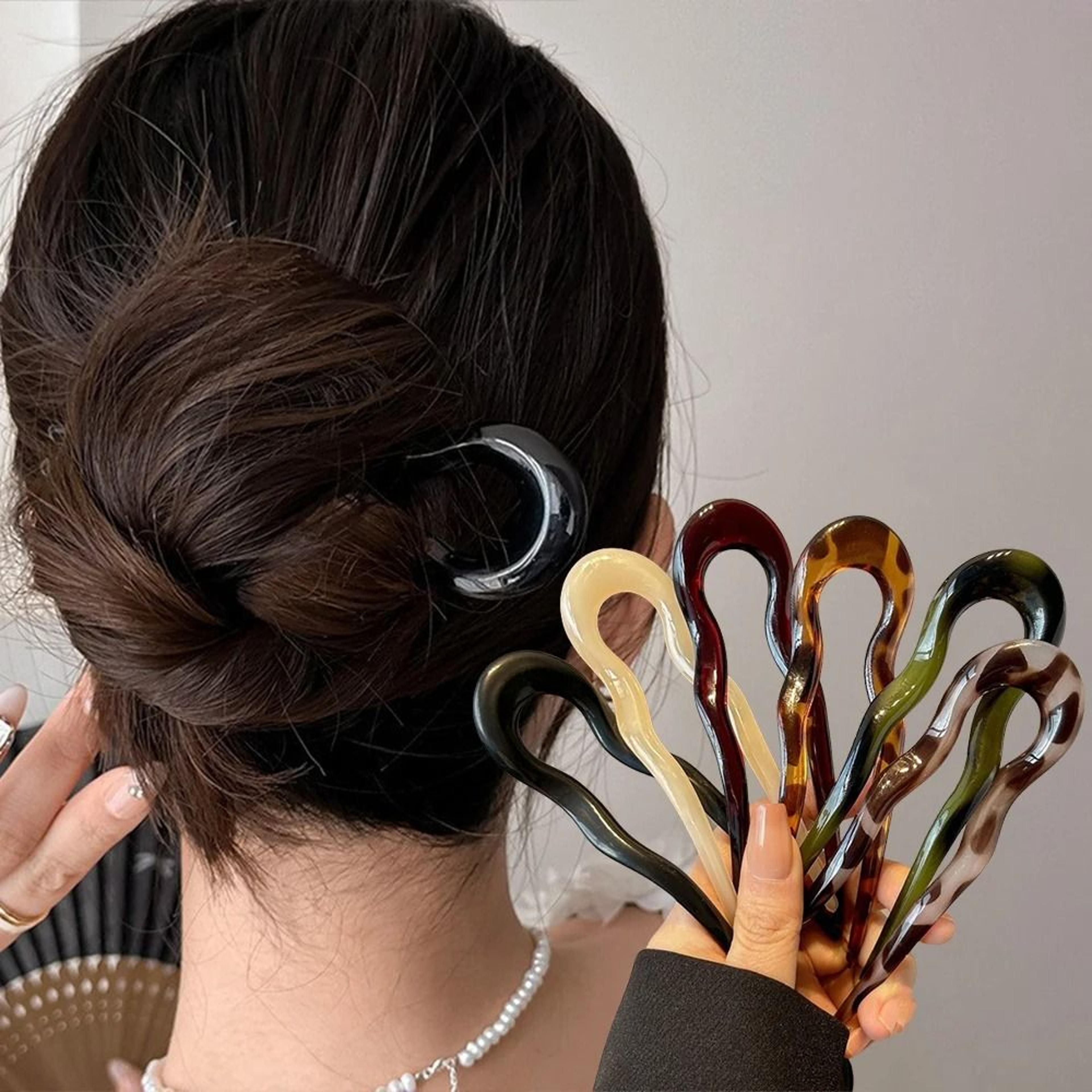 tortoise shell acetate u shape hair fork