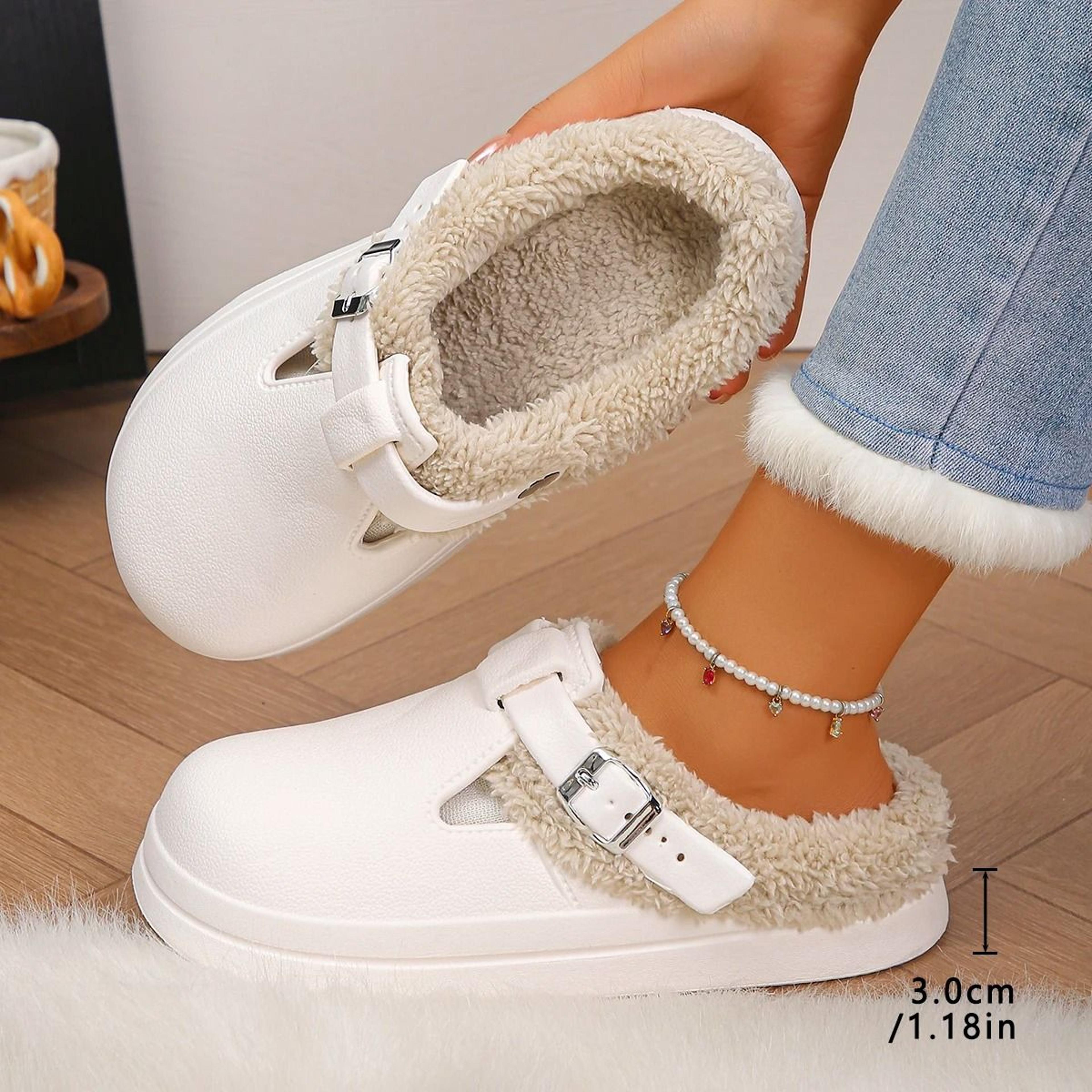 waterproof plush winter mules slippers for women