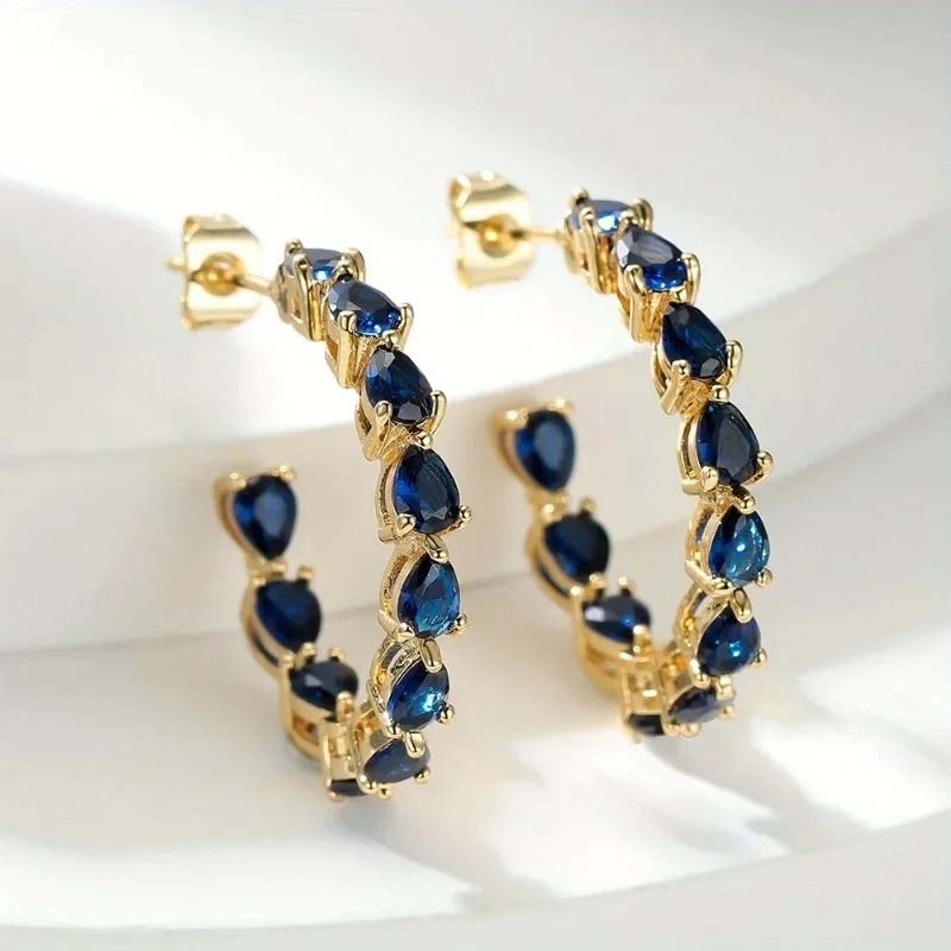 blue teardrop zirconia inlaid gold color earrings elegant women jewelry