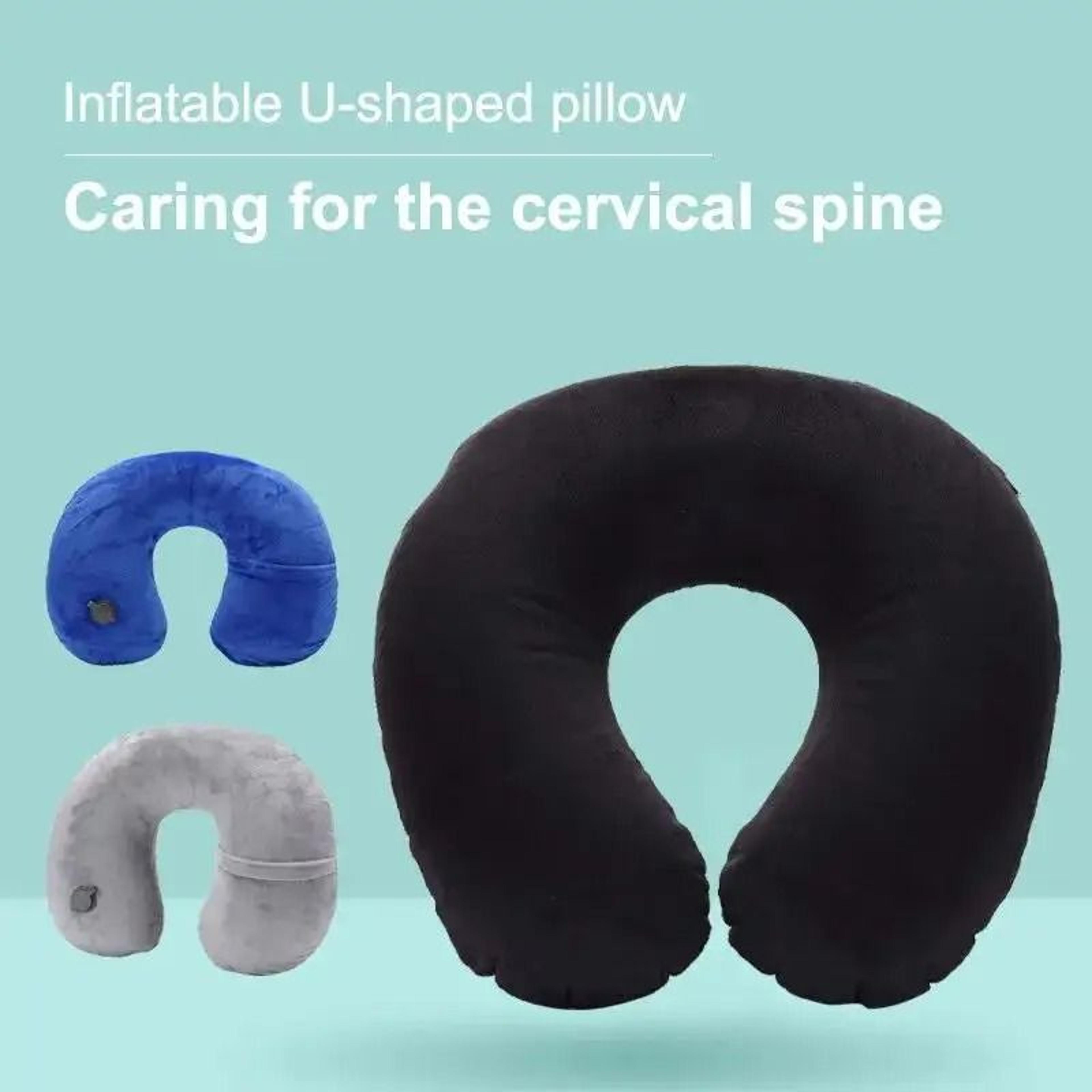 u shaped inflatable travel pillow for neck and spine support