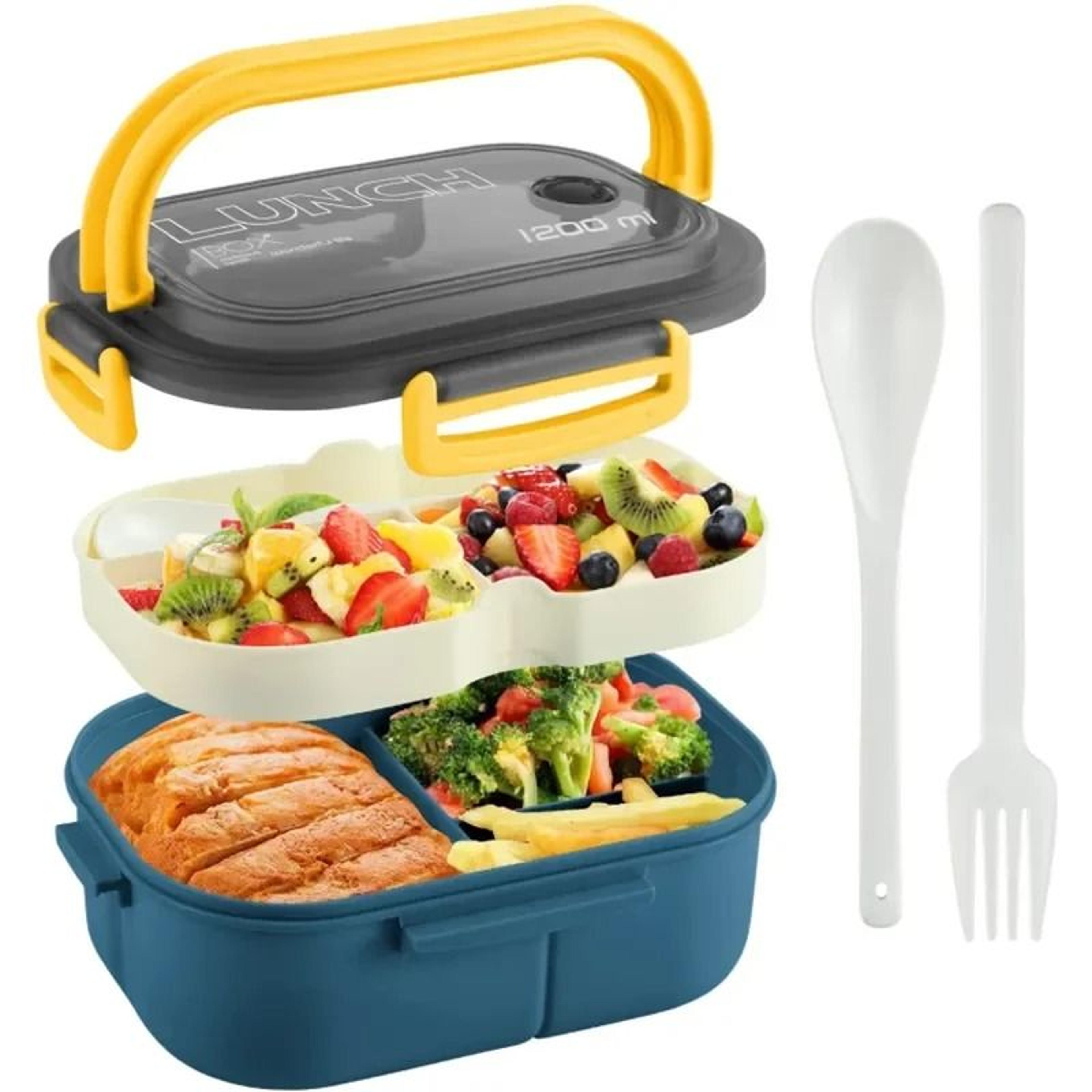 2 layer portable leak proof lunch box with cutlery