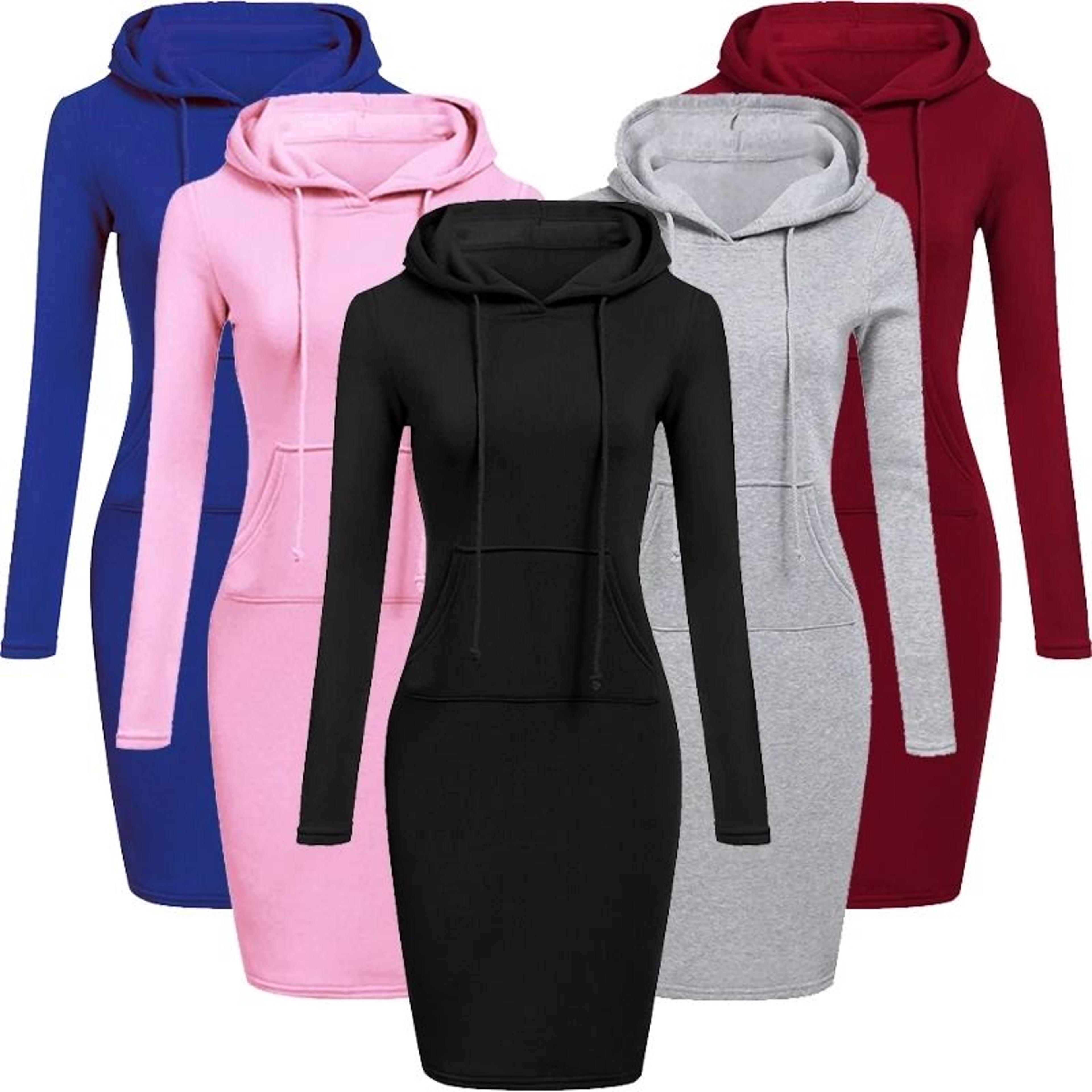 womens hooded dress with long sleeves and cozy autumn styling