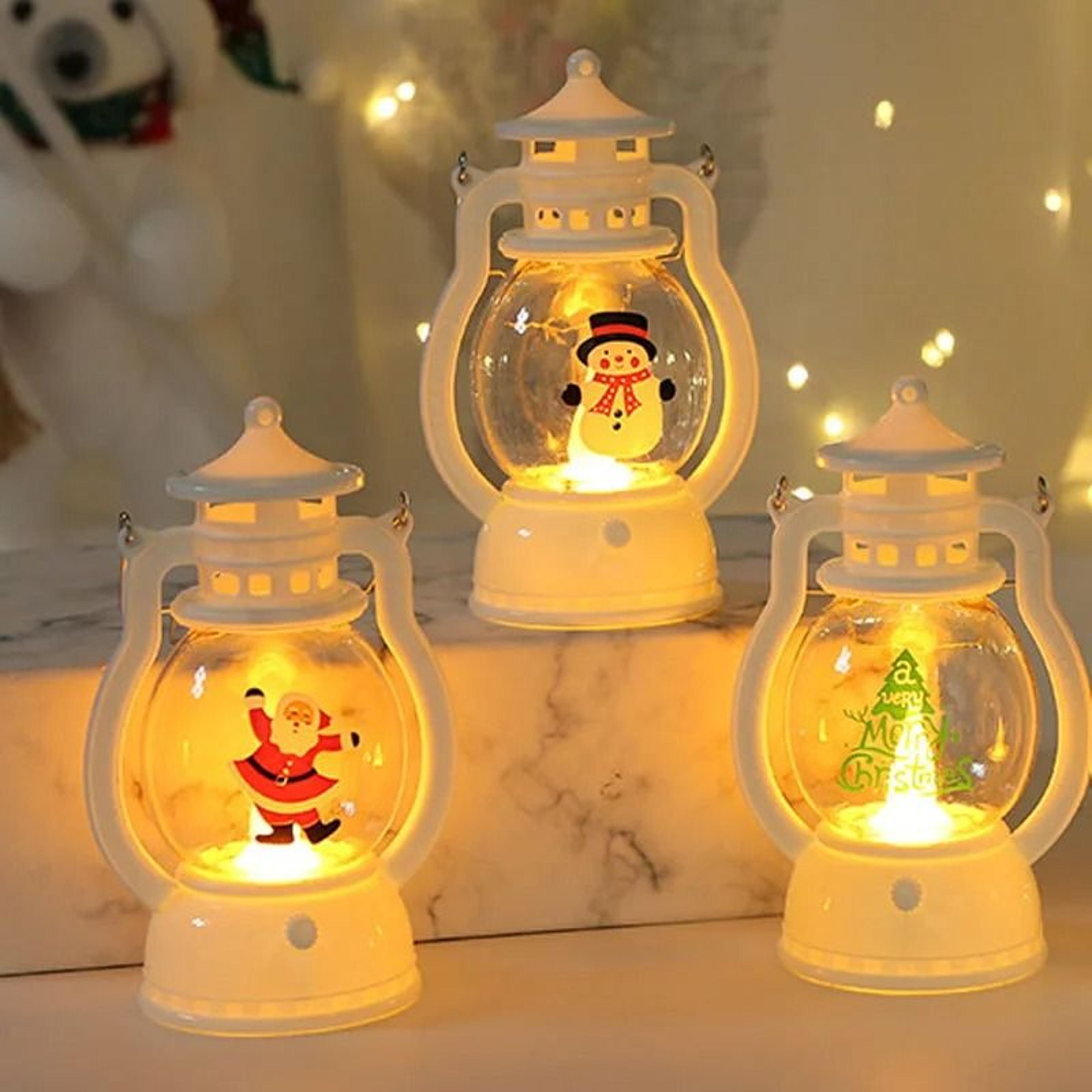 portable led christmas lantern with santa claus or snowman decoration
