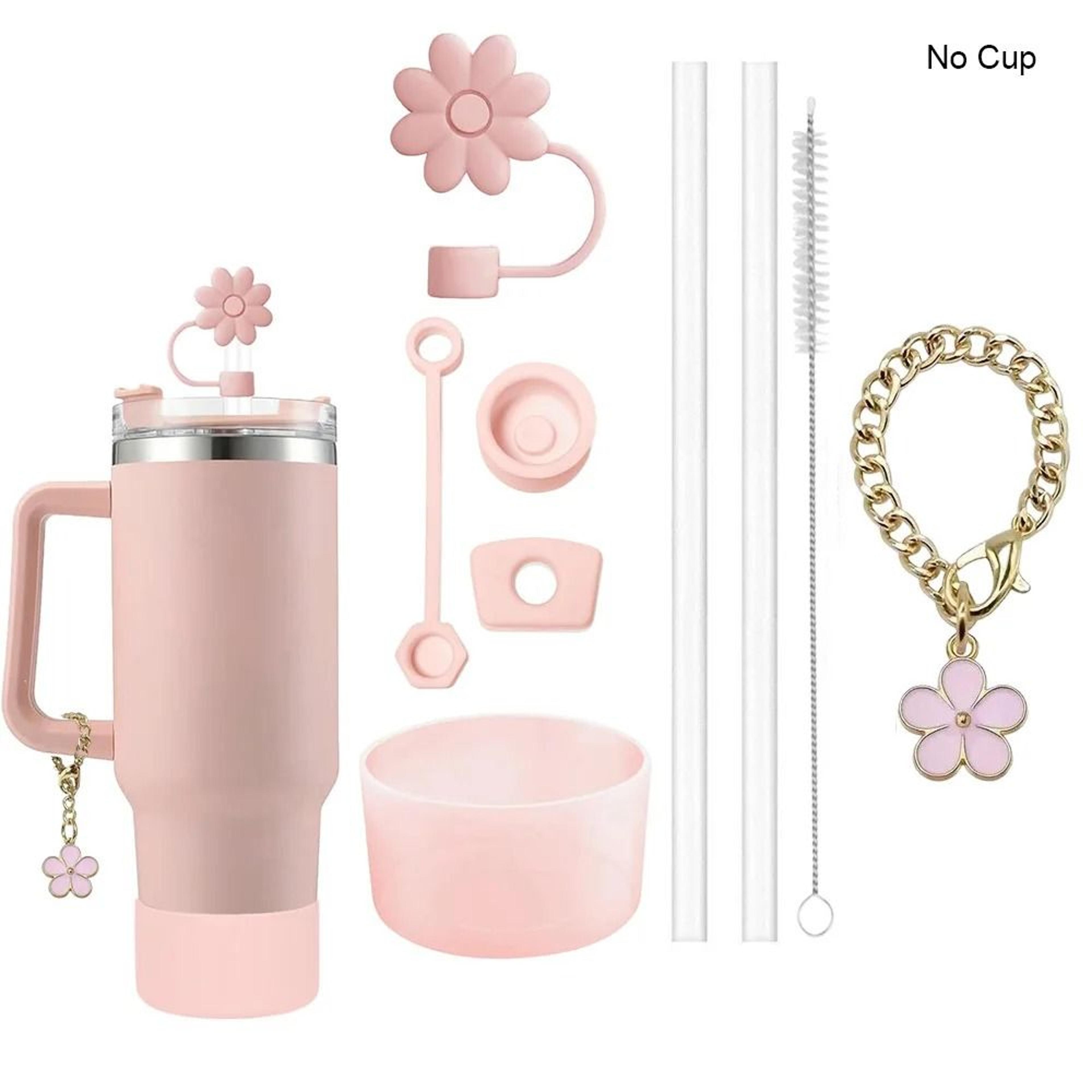 9 piece drink cup accessory set with straw covers and brush