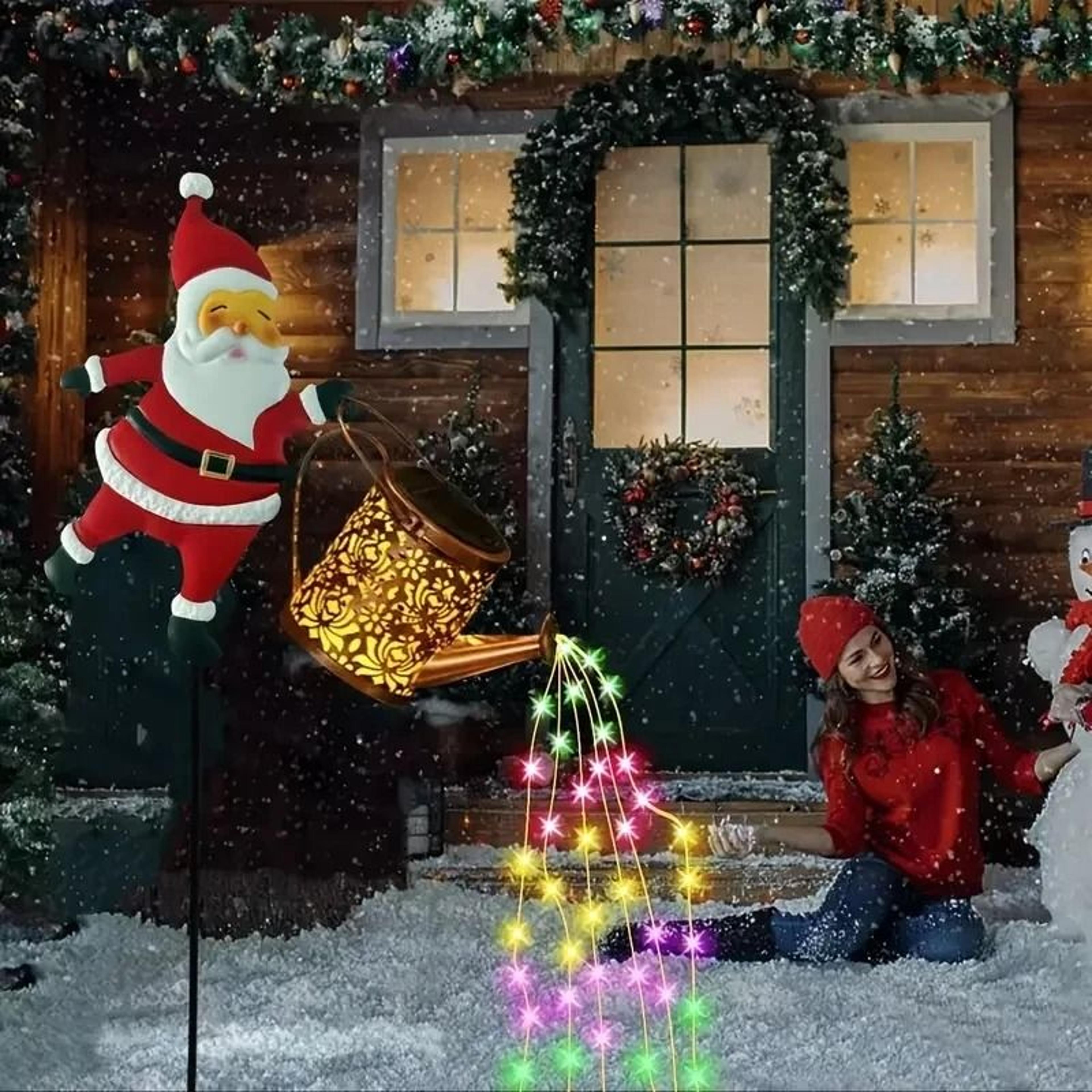 solar santa claus kettle garden lamp for holiday outdoor decor
