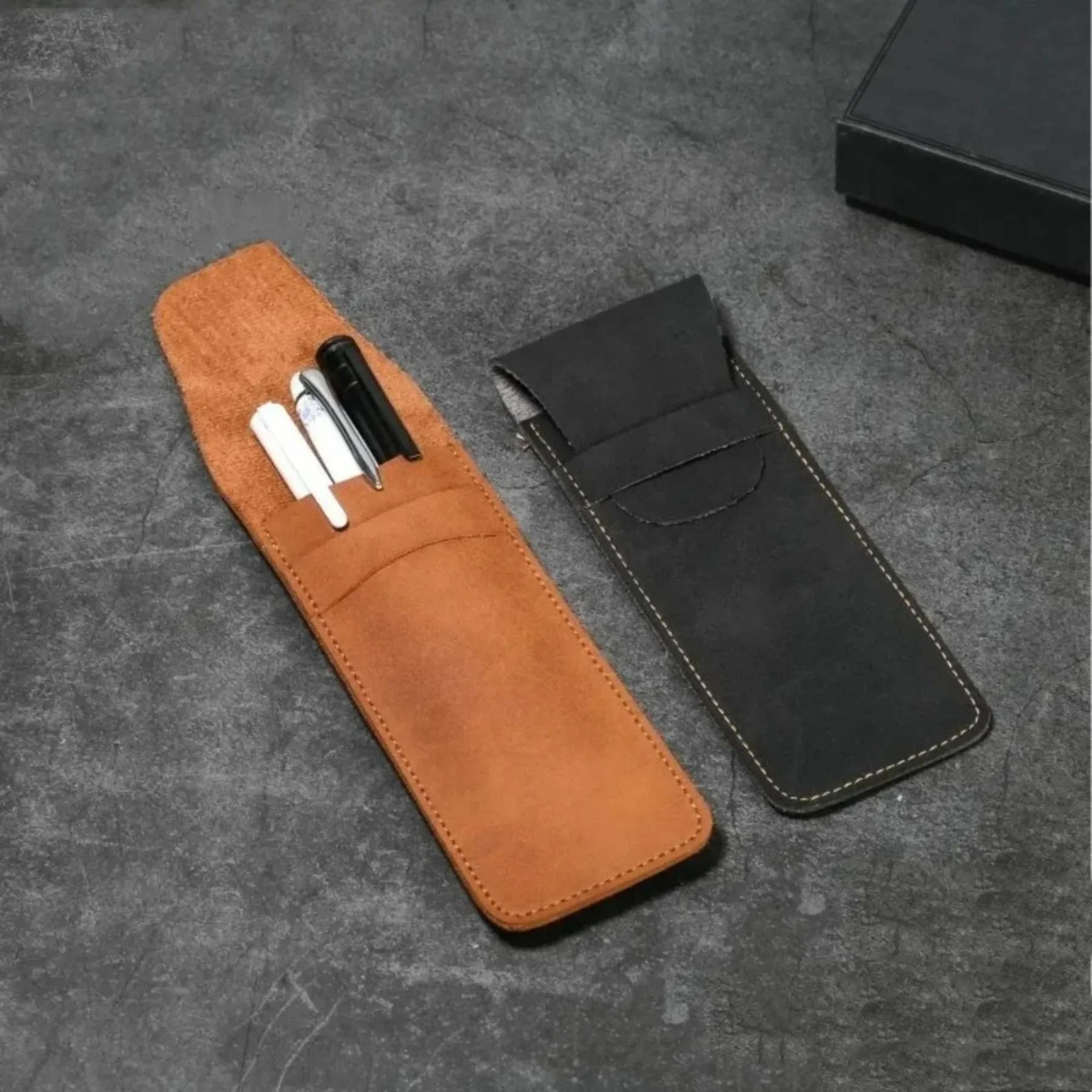vintage frosted pu leather double pen case set