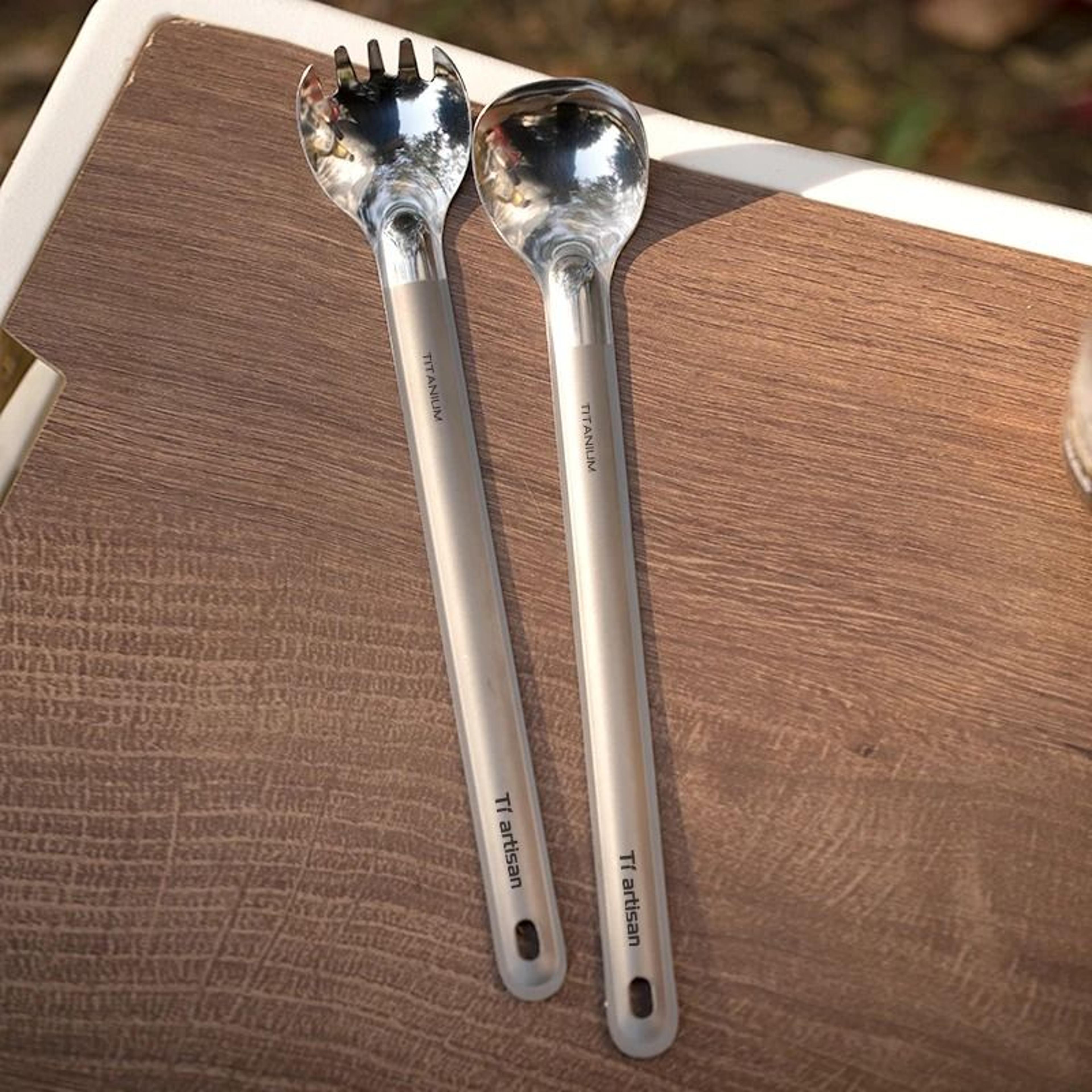 titanium long handle camping spork