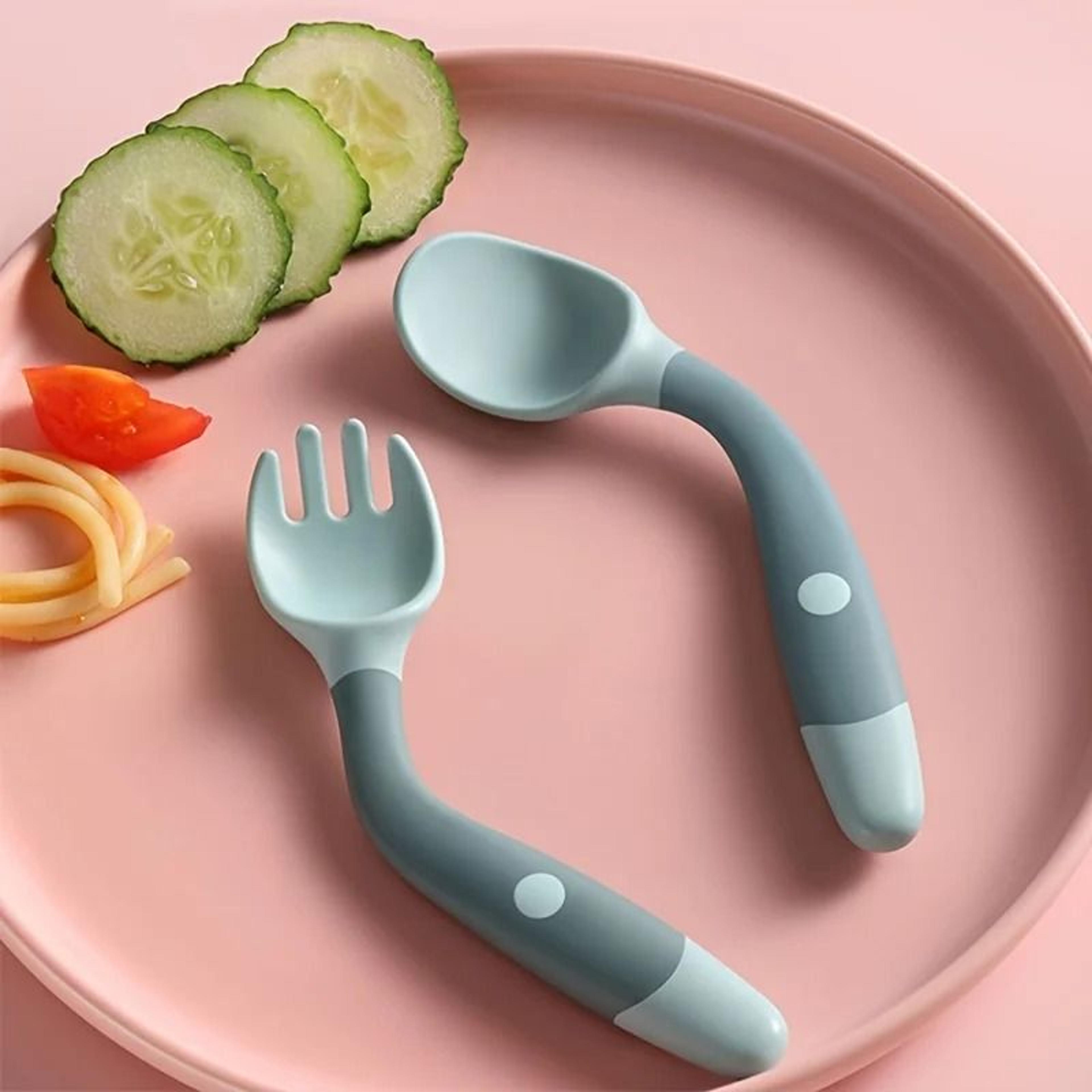 bendable baby fork and spoon set for infant feeding and self learning