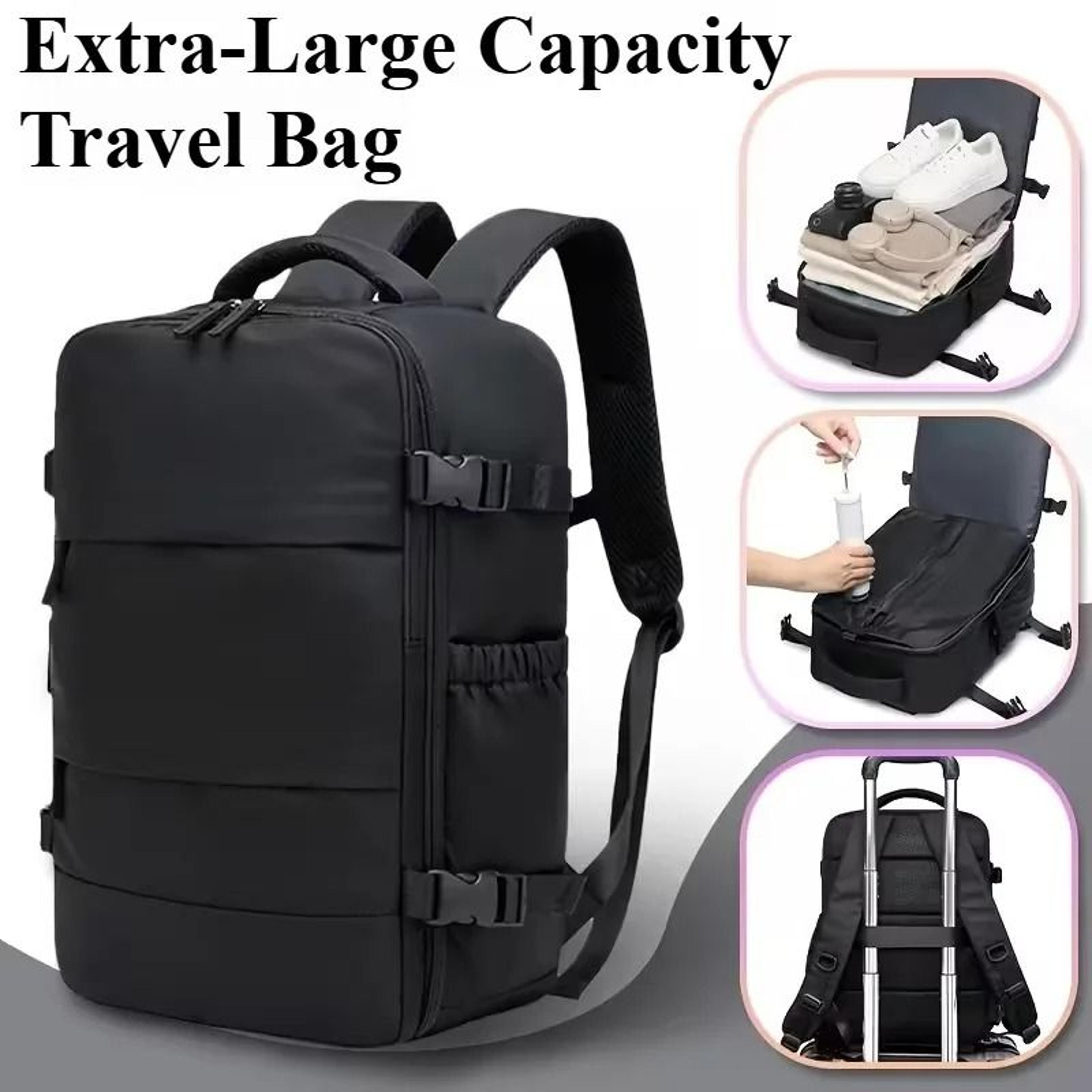 vacuum compression travel backpack with pump for space saving packing