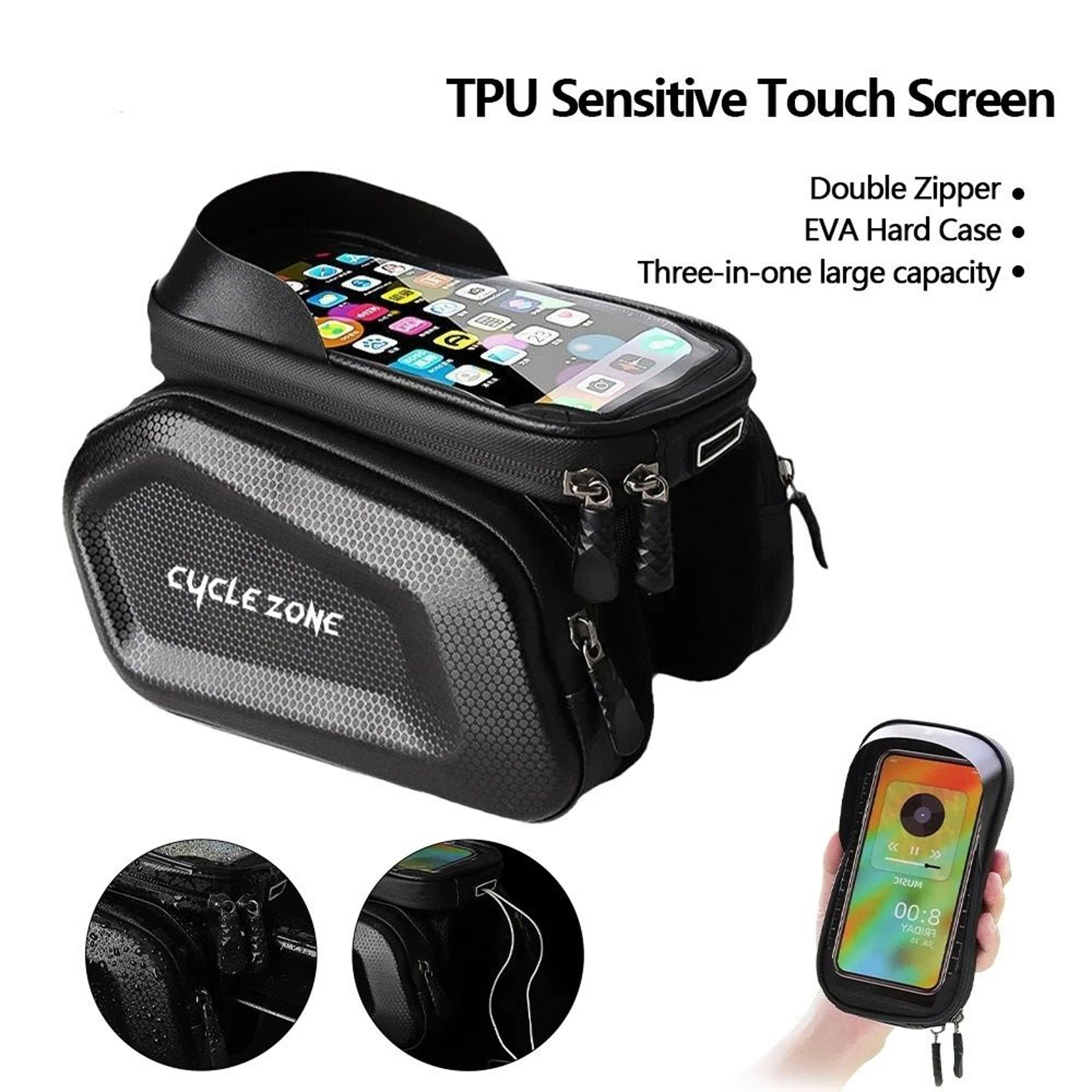 bicycle top frame phone bag with touch screen access for cycling