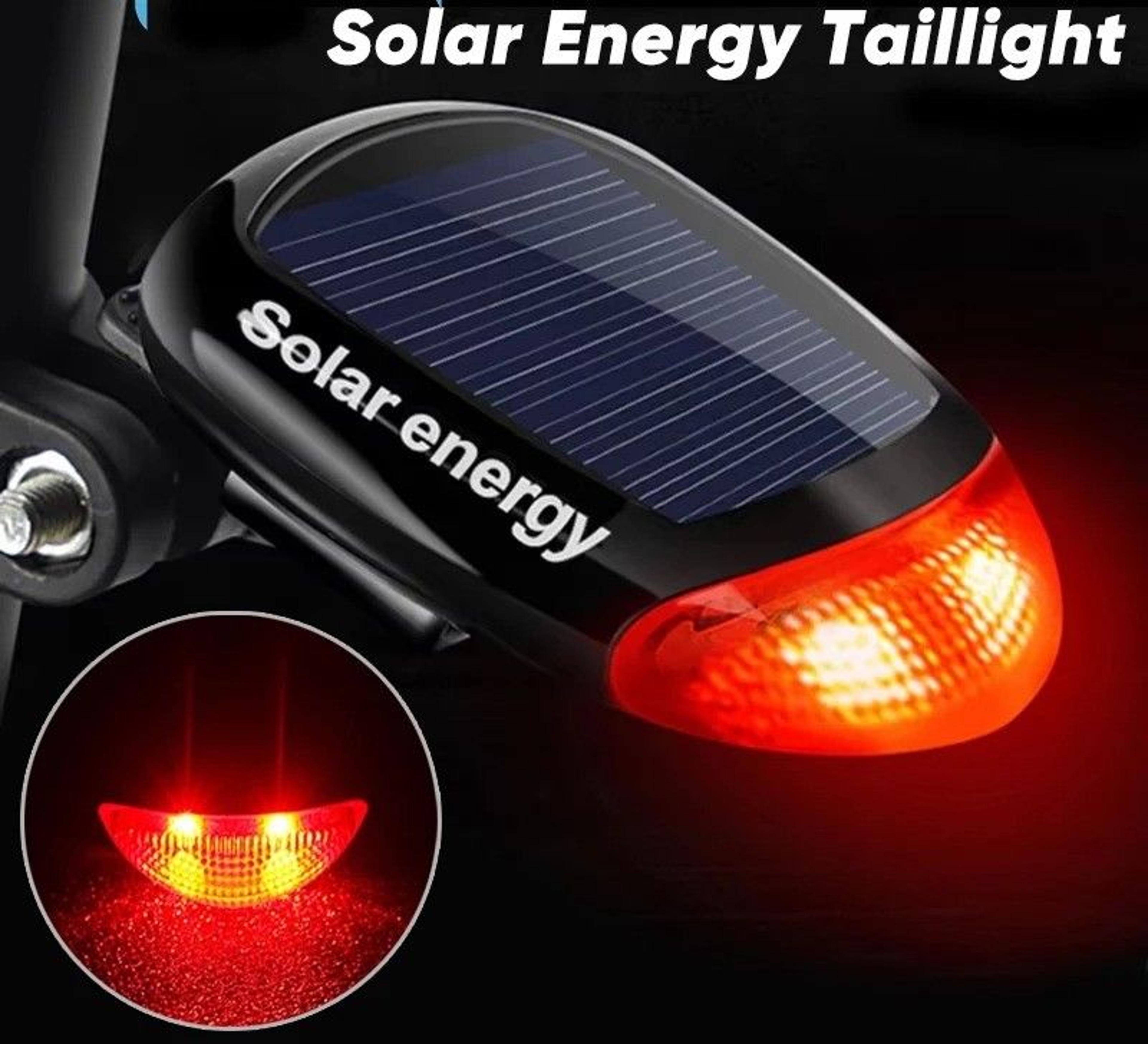 solar powered bicycle rear taillights with led safety warning