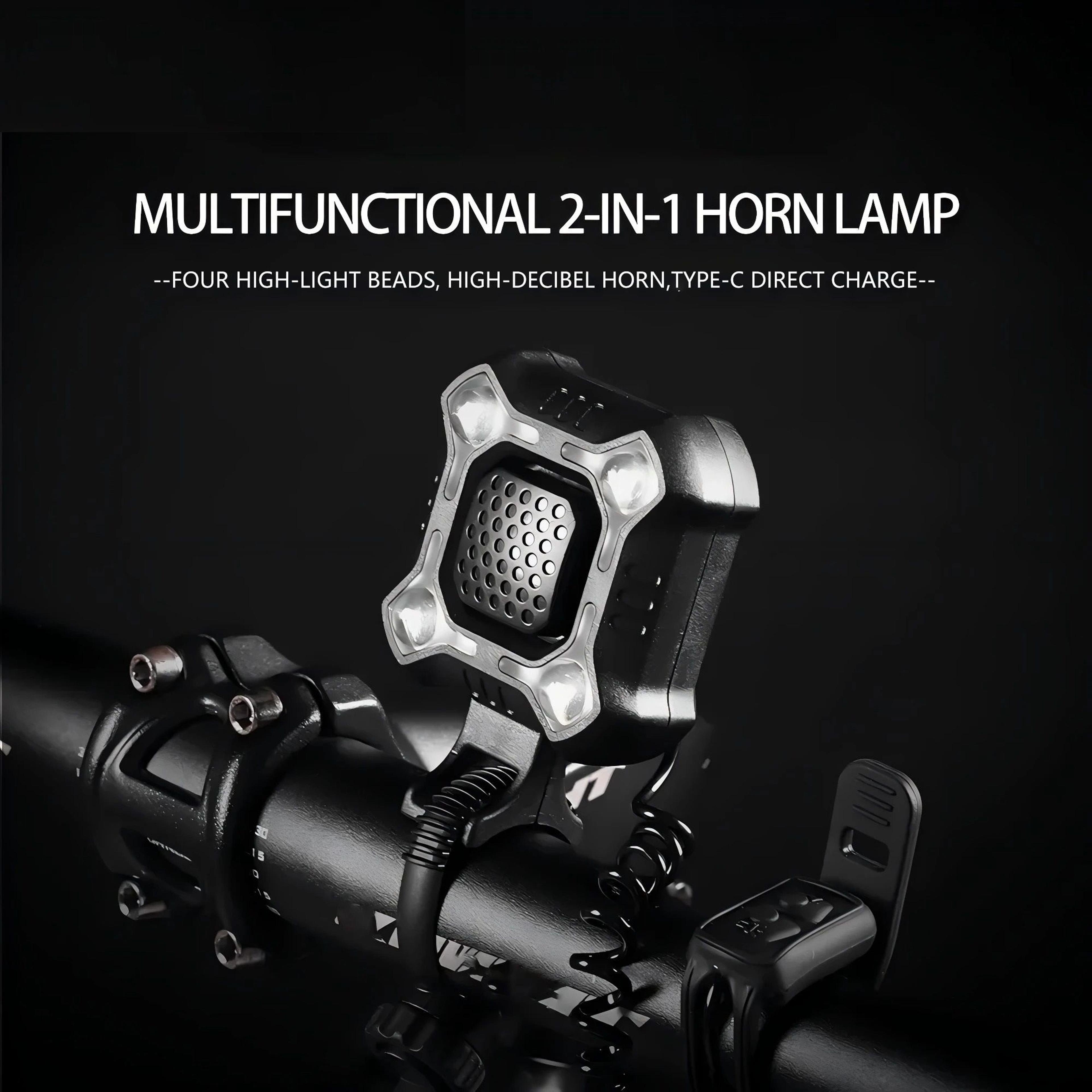 rechargeable electronic bicycle bell and horn with bright handlebar light