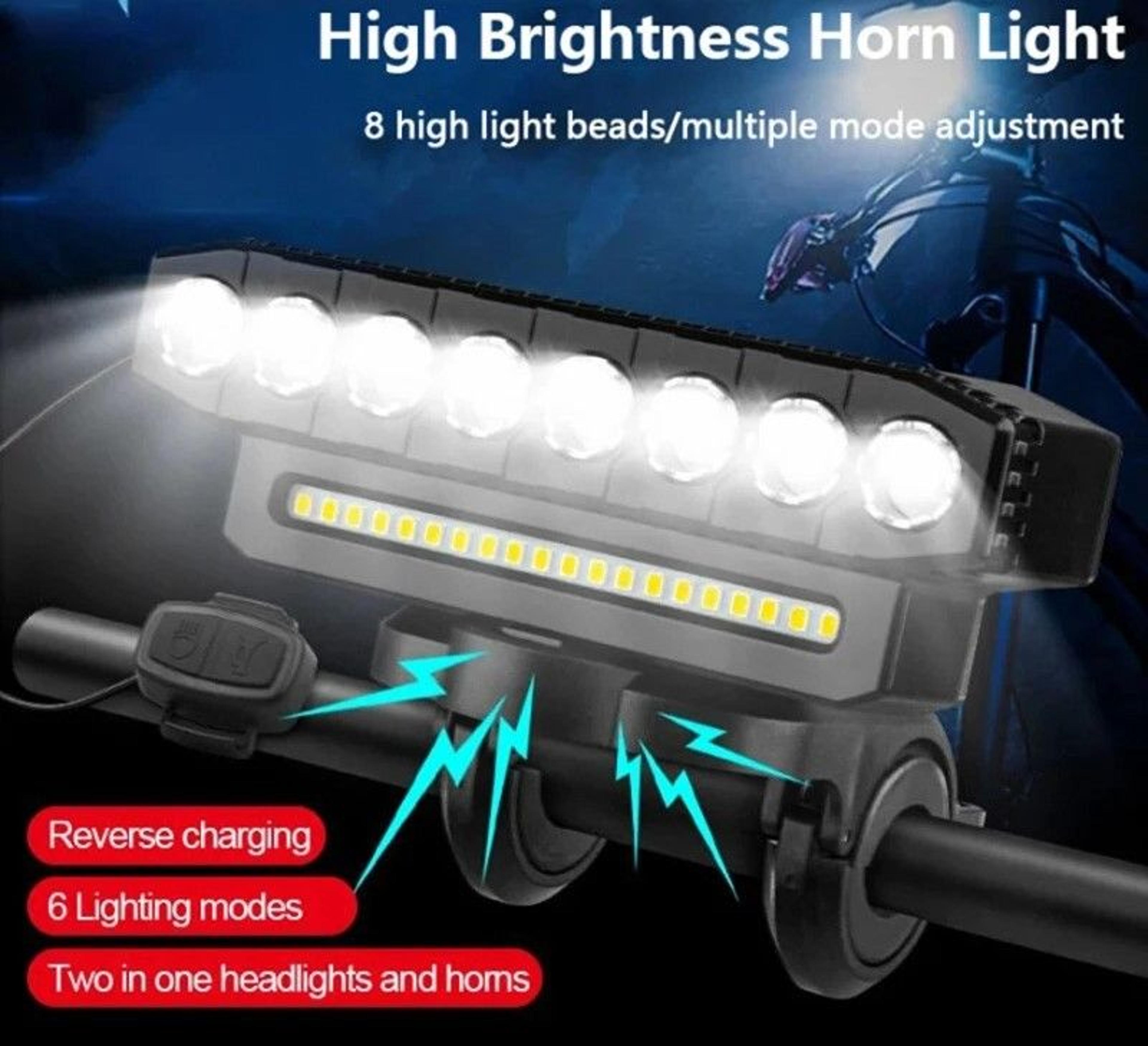 usb rechargeable 8 led bike front light with horn bicycle headlight
