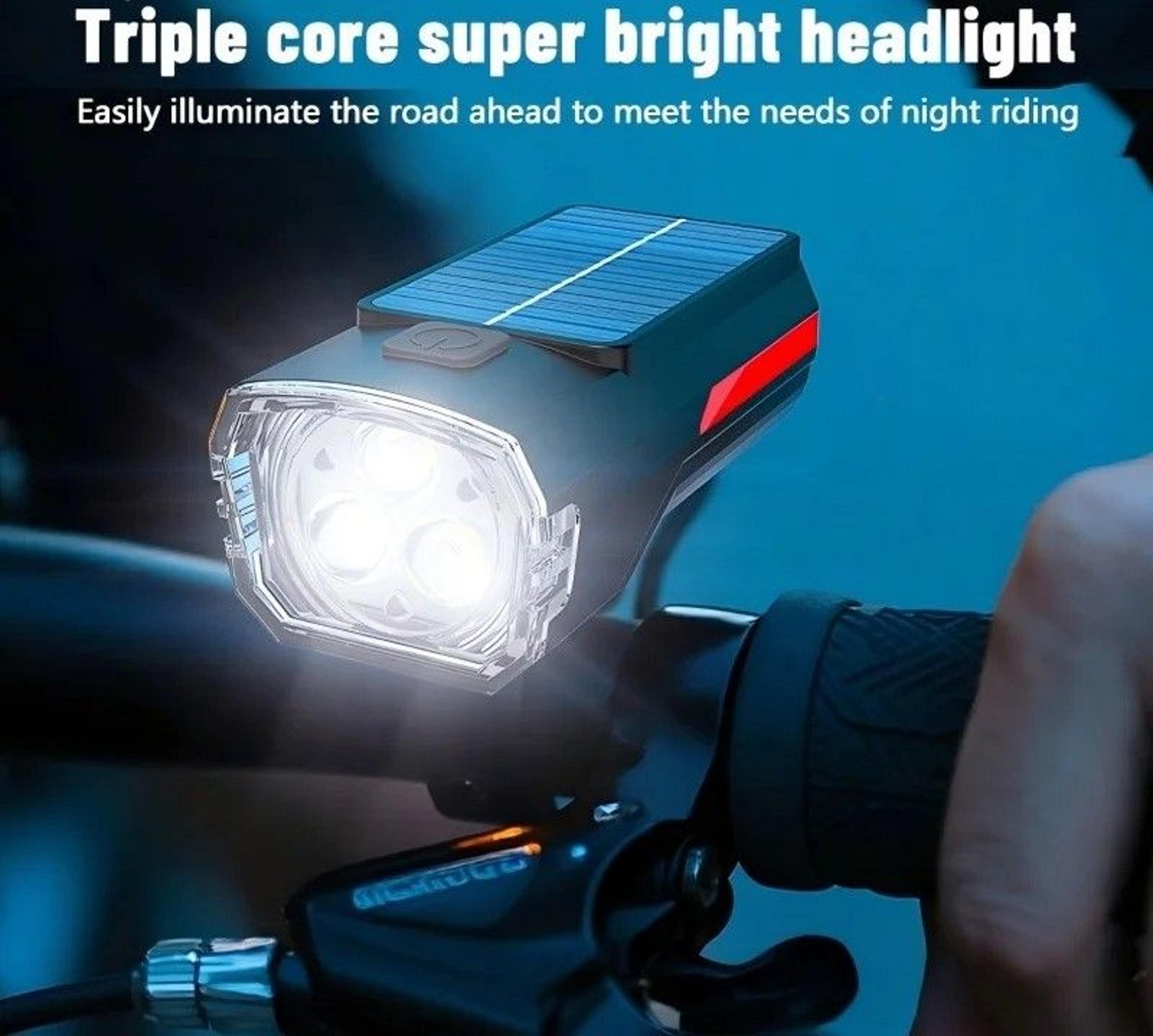 solar rechargeable bicycle front light usb type c headlight
