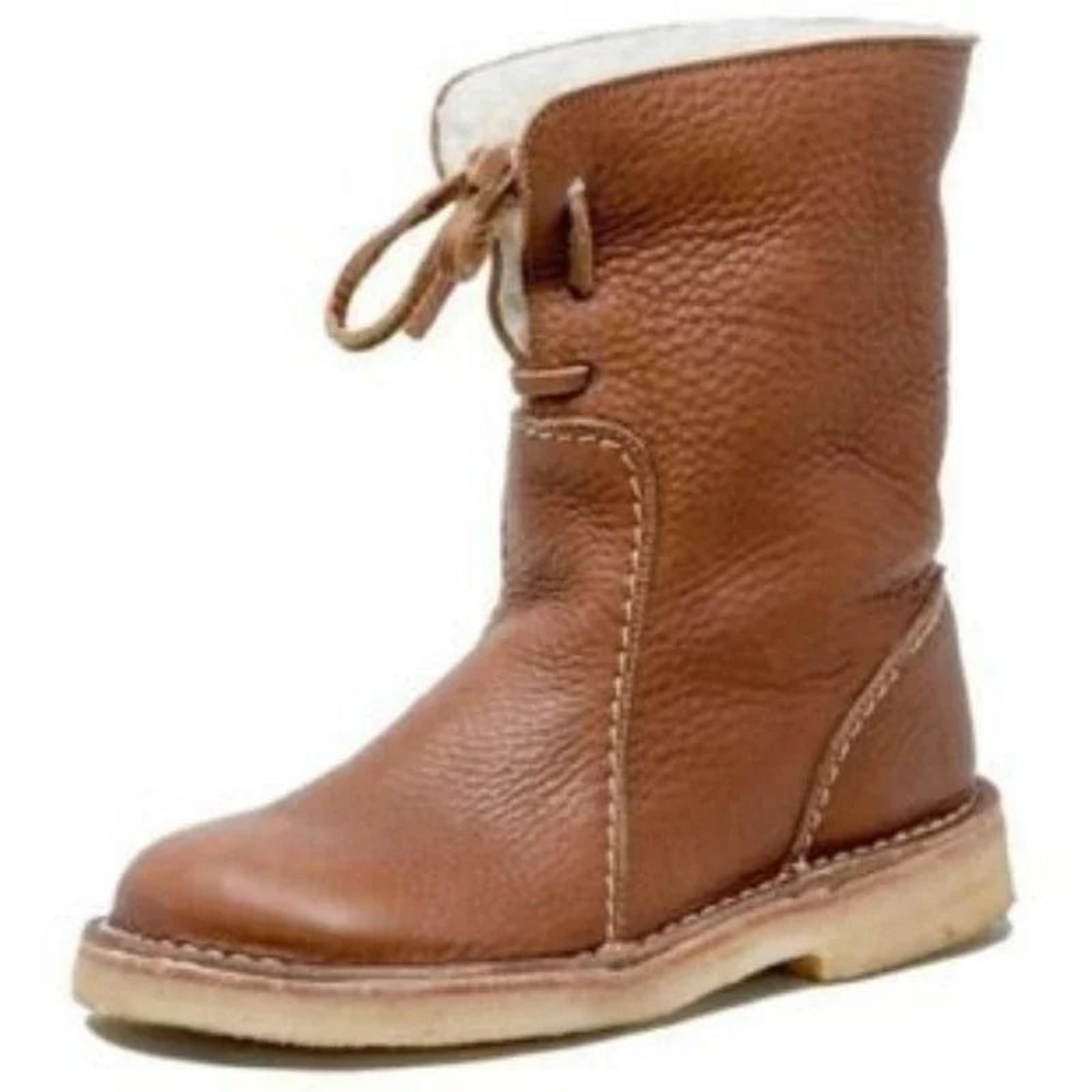 women winter pu leather boots flat fleece lined ankle shoes