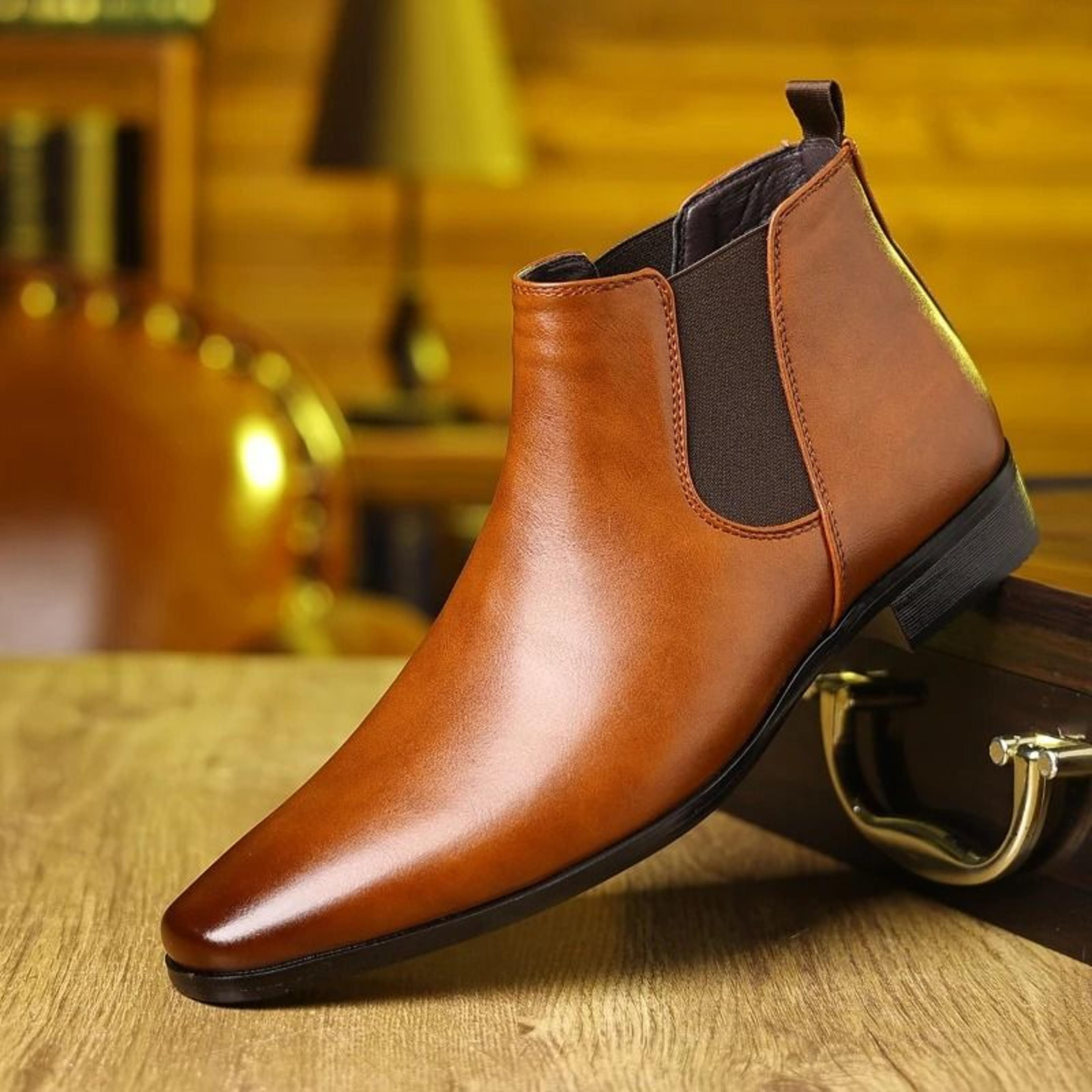 men genuine leather chelsea boots thick sole ankle shoes