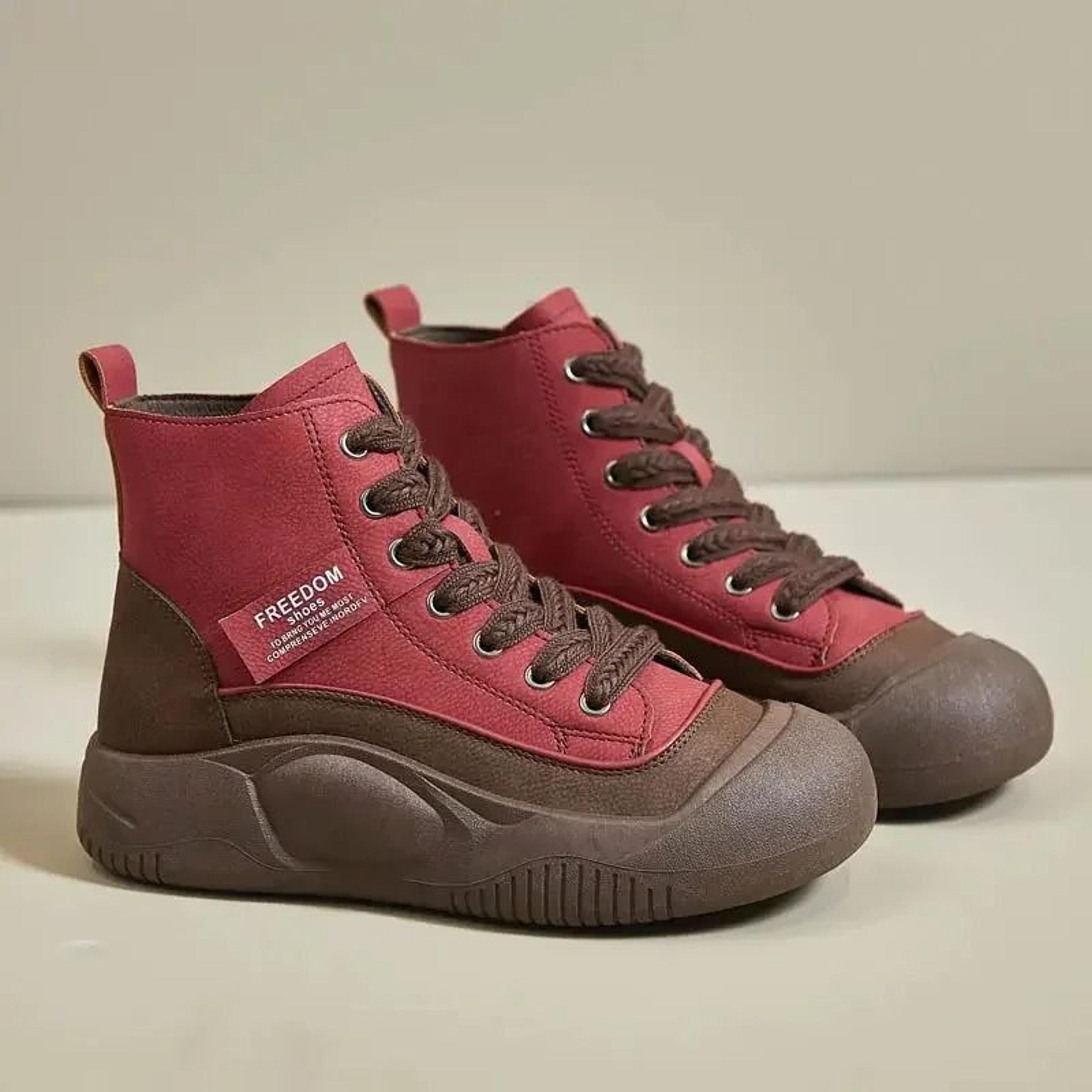 women sports boots leather lace up winter canvas casual shoes