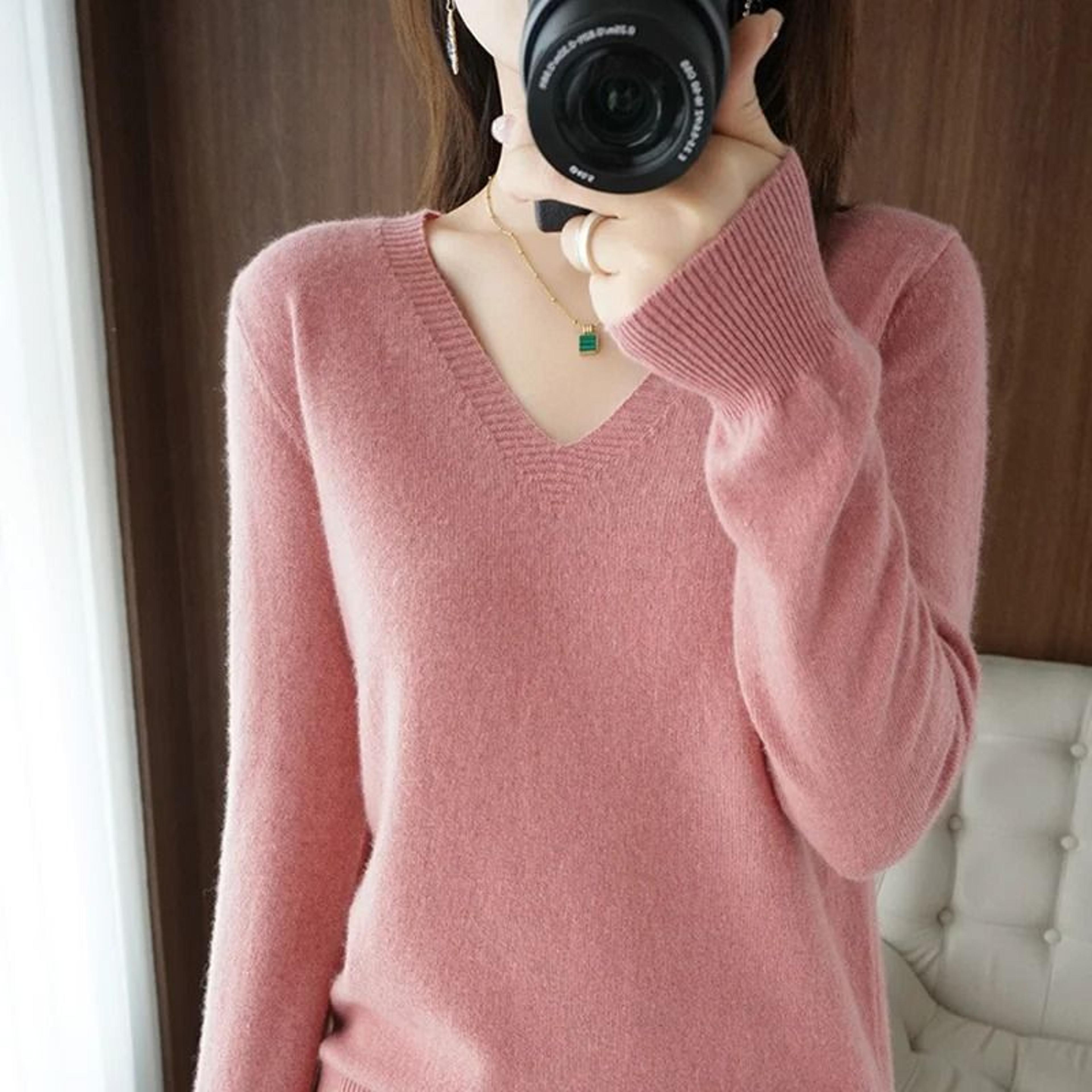 elegant v neck cashmere pullover with lace detail hollow out knit winter sweater for women