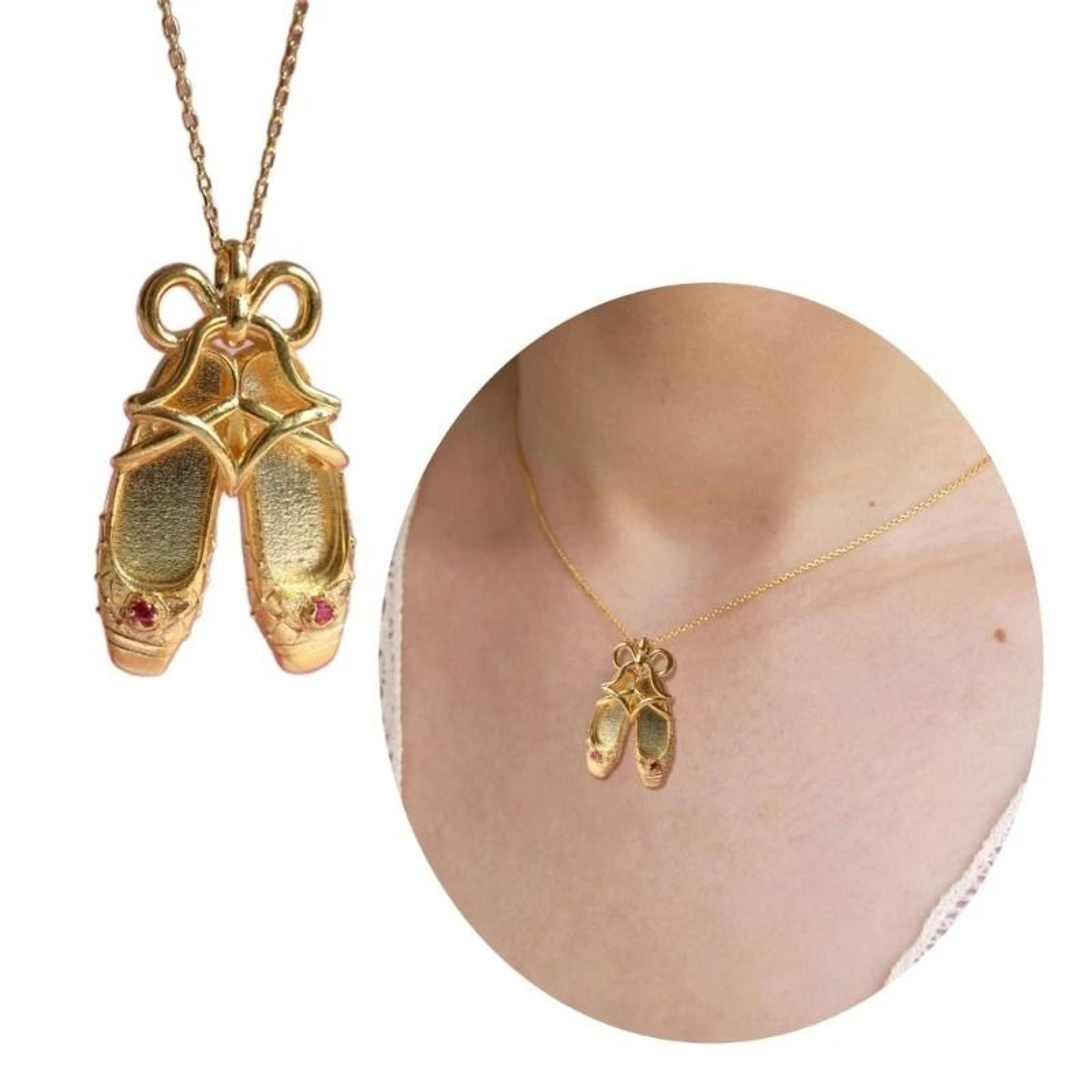 bowknot ballet shoe pendant necklace
