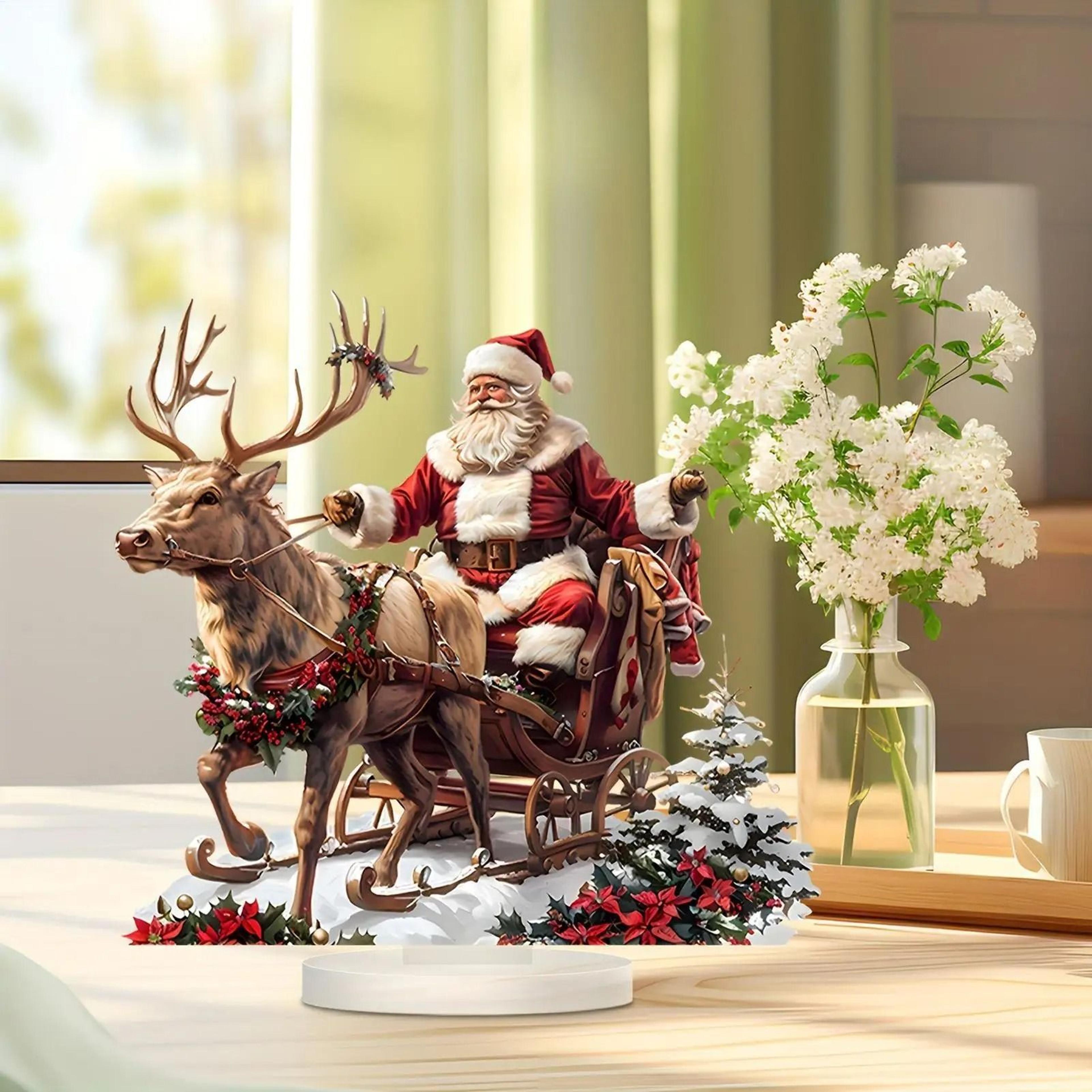 santa sleigh and reindeer christmas figurine