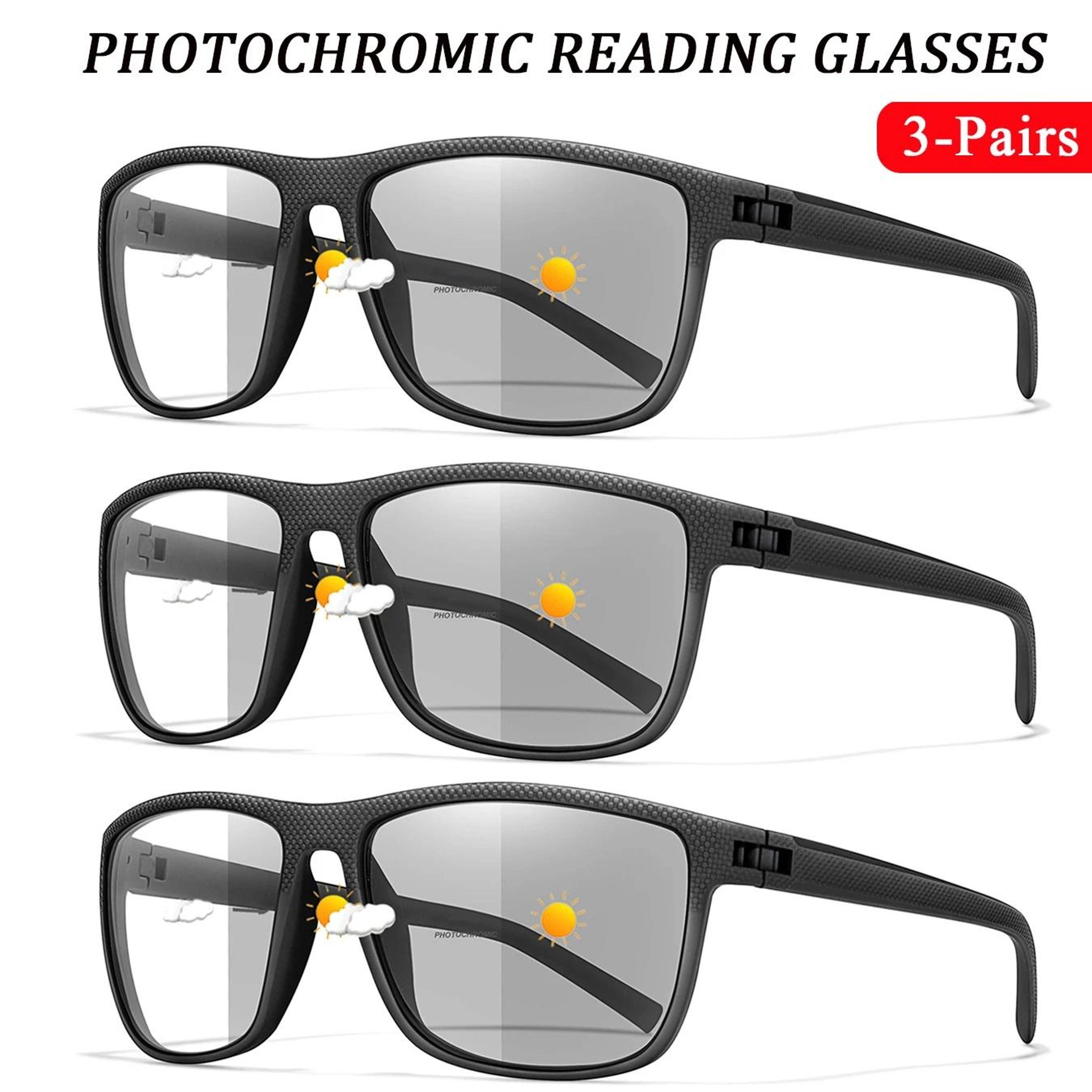 set of 3 photochromic reading glasses for men and women with anti blue light protection