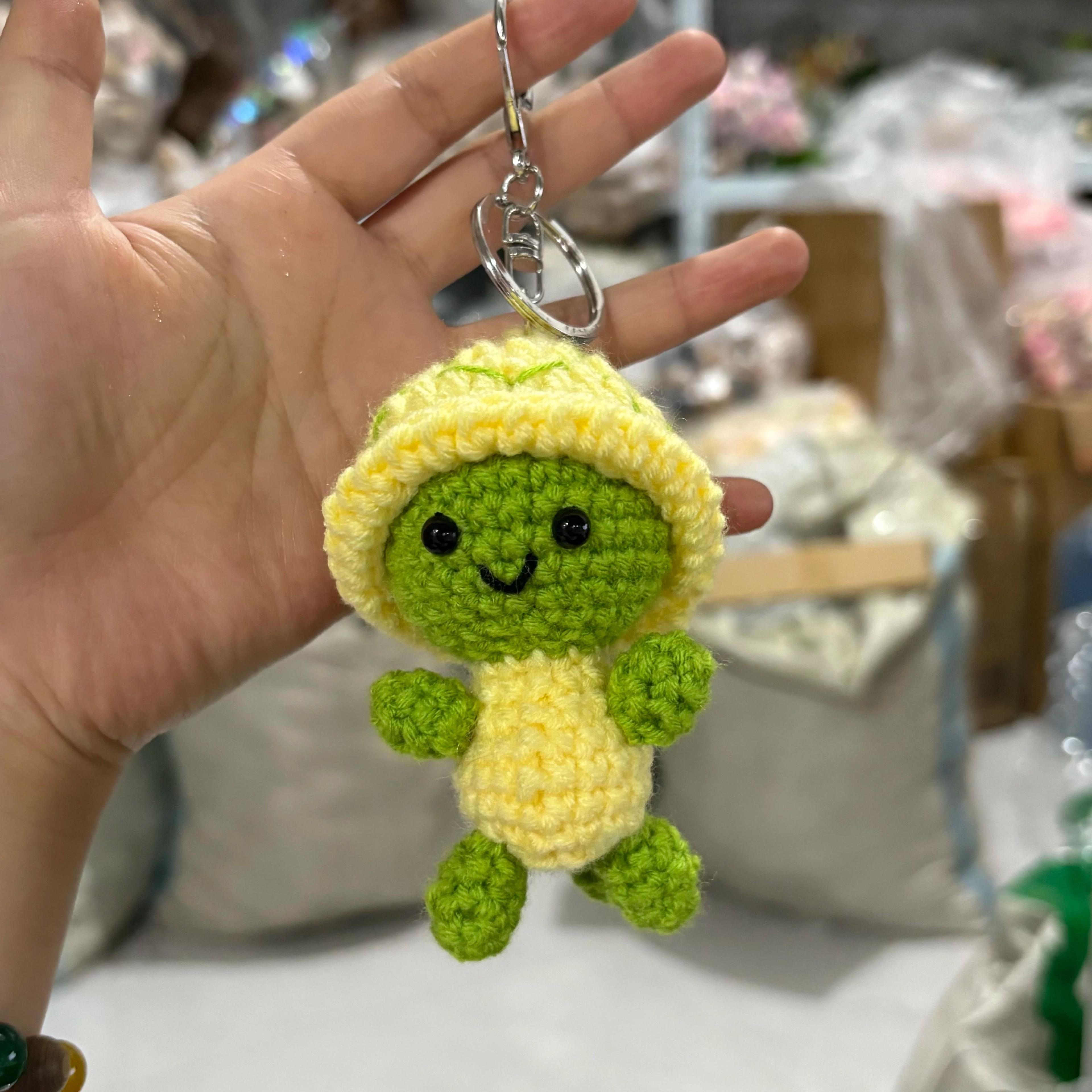 handmade woven crochet tortoise keychain in bohemian style