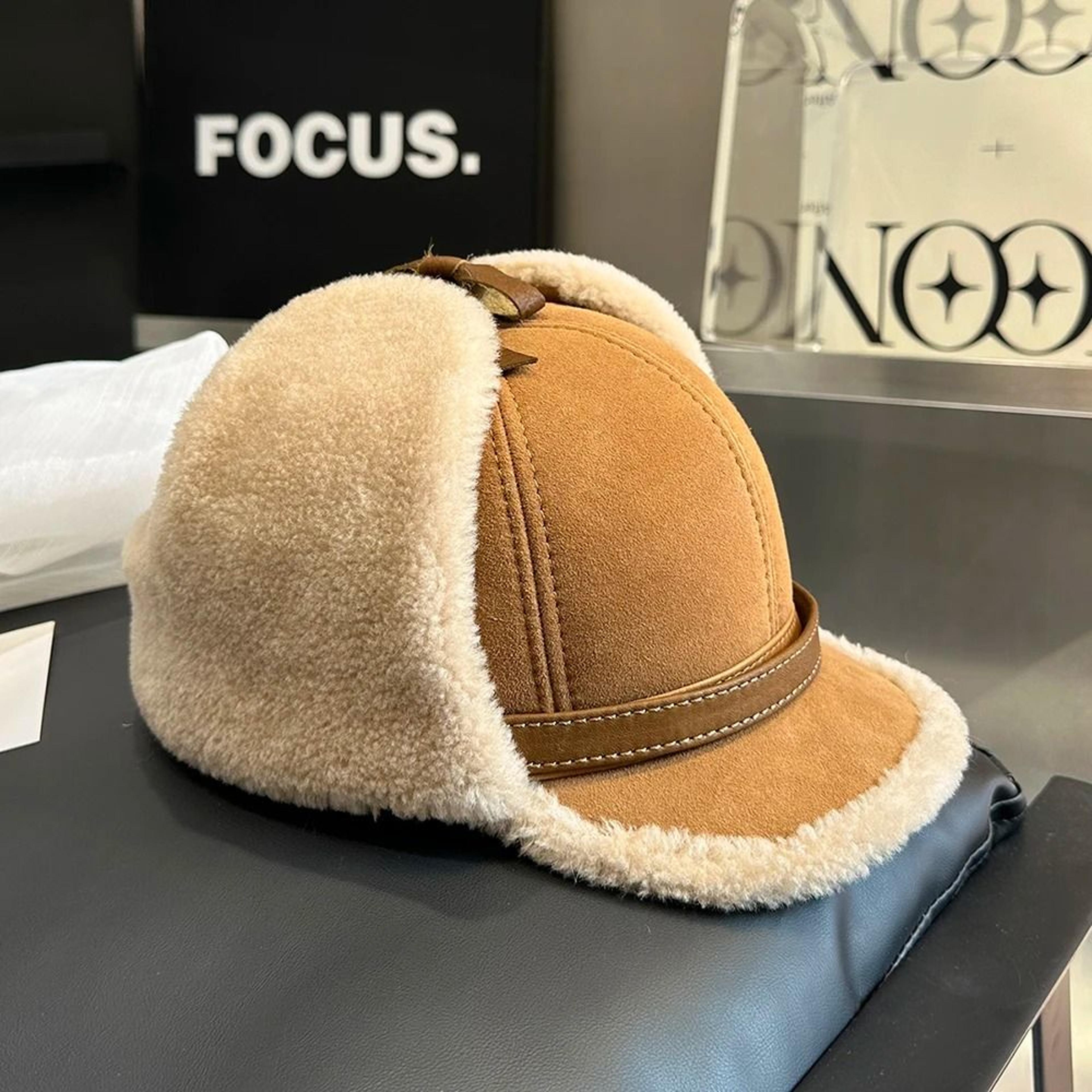 winter leather fur bomber hat warm earflap hat for men