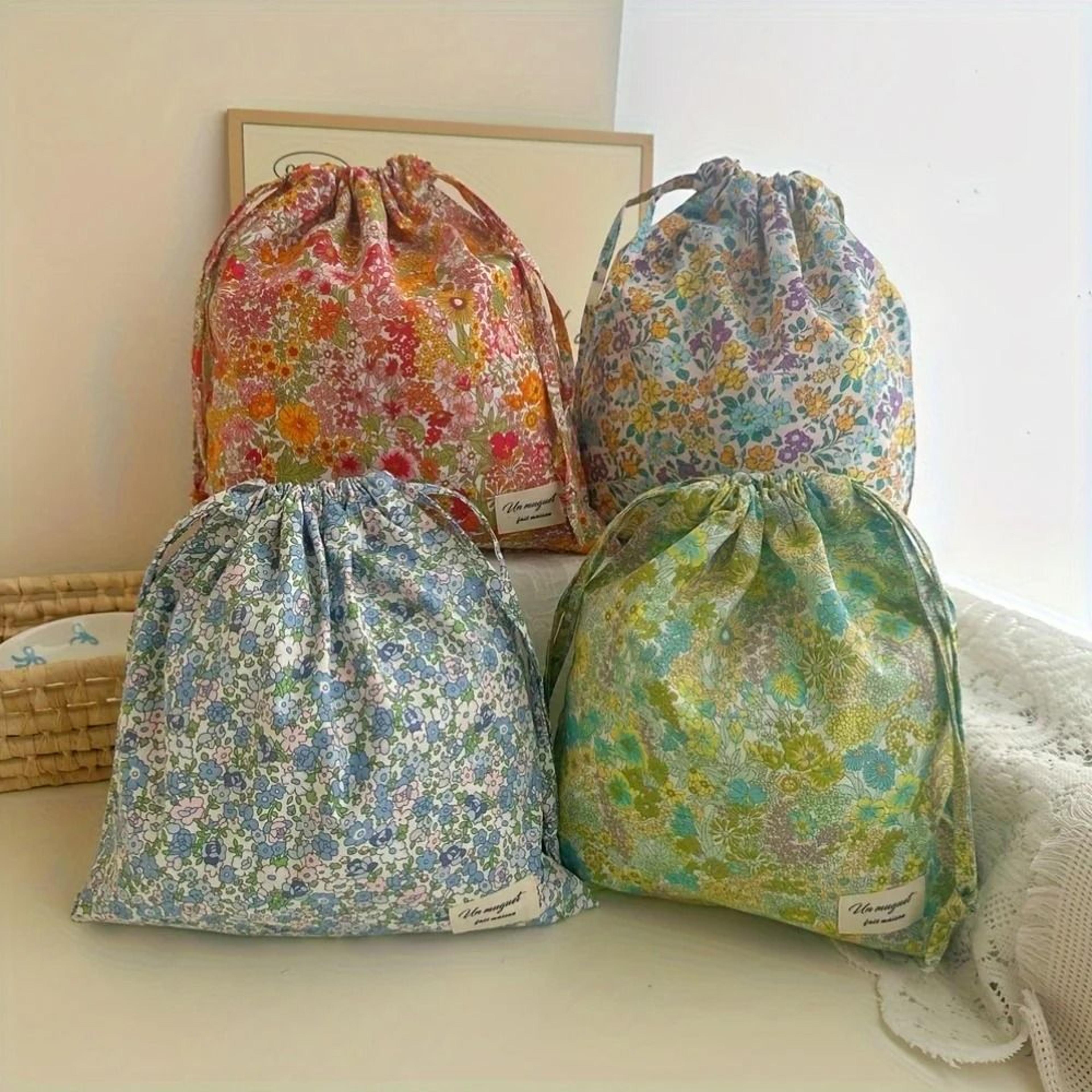 vintage floral print drawstring organizer bag for women