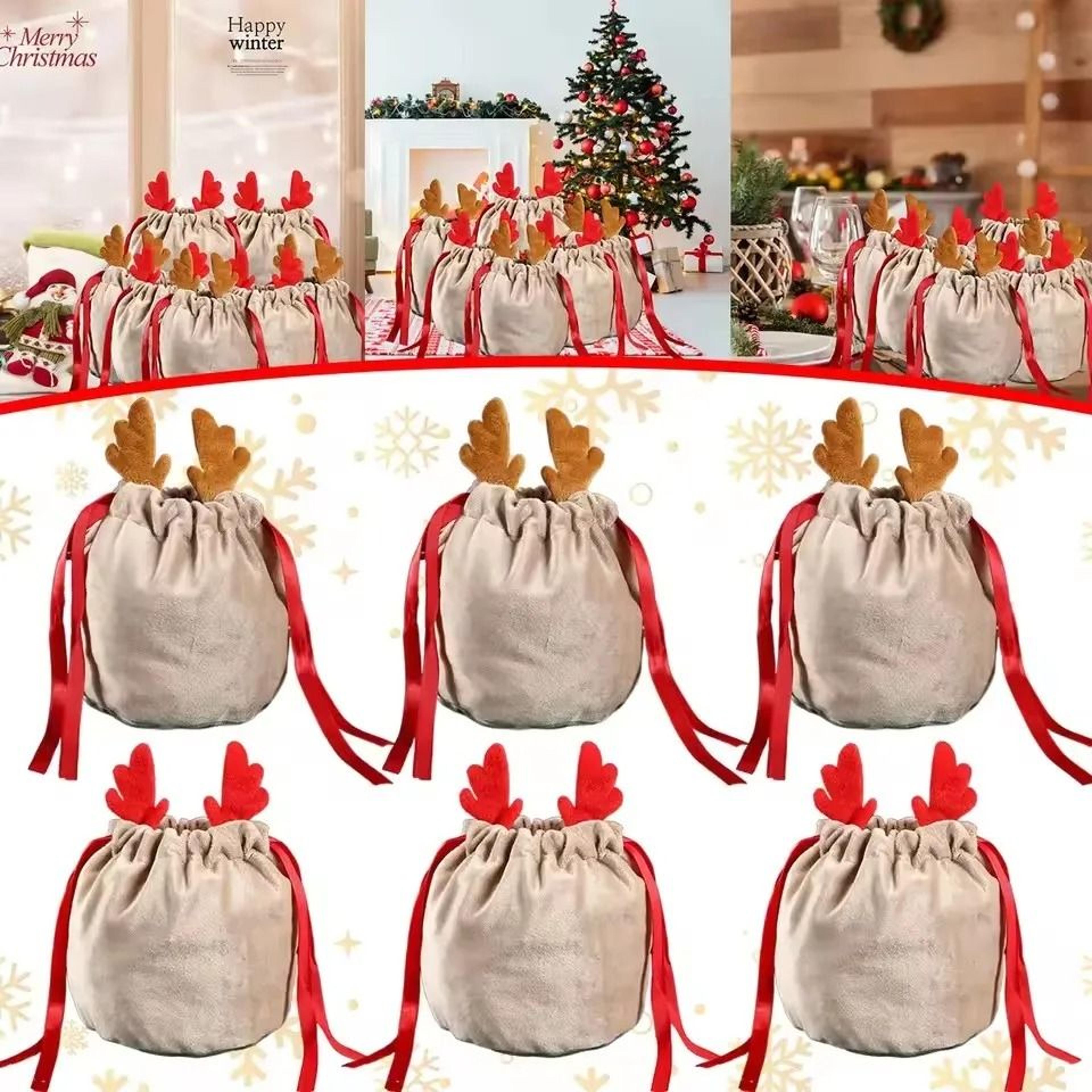 velvet reindeer drawstring gift bags