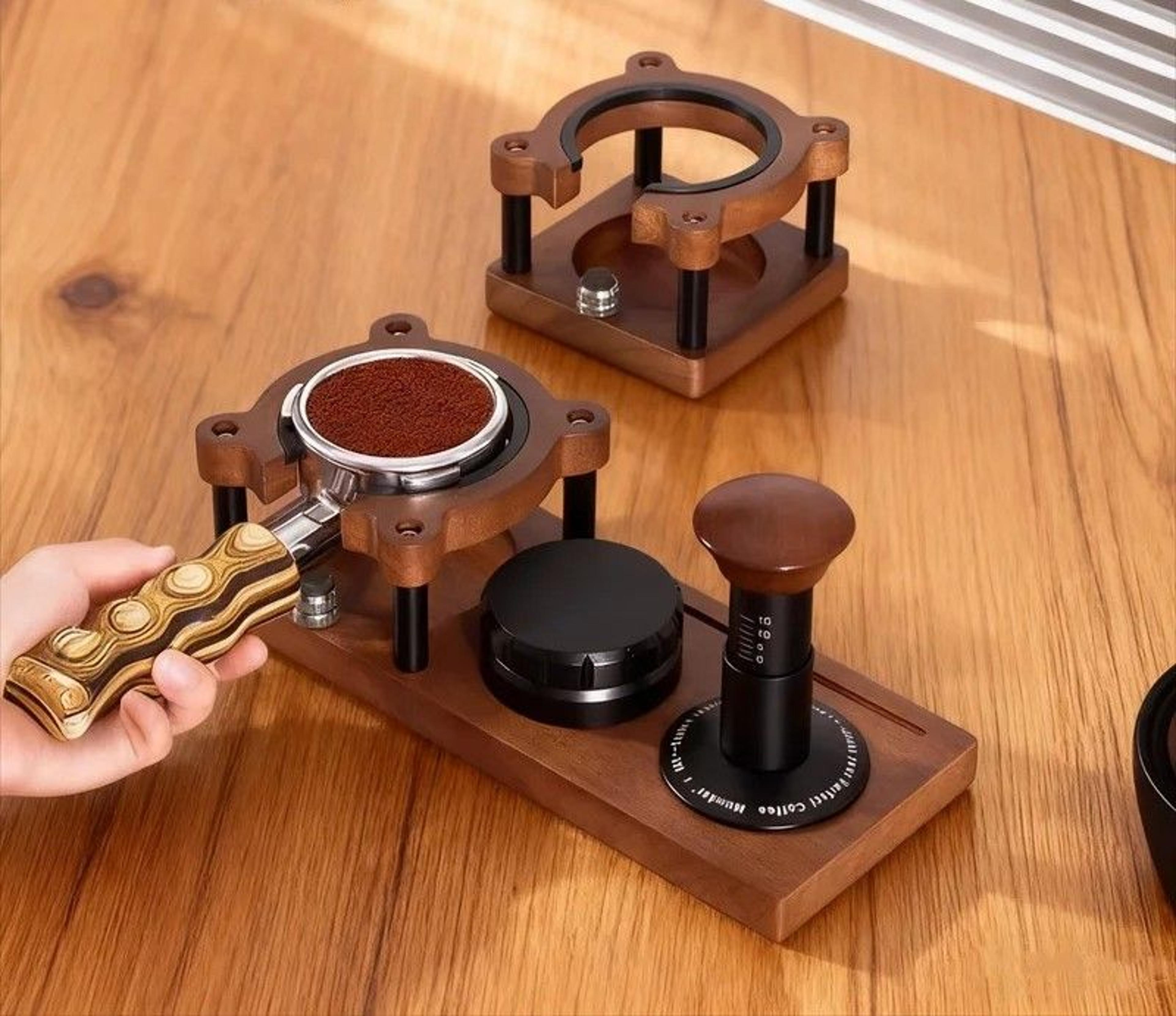 solid wood coffee tamper & tool station