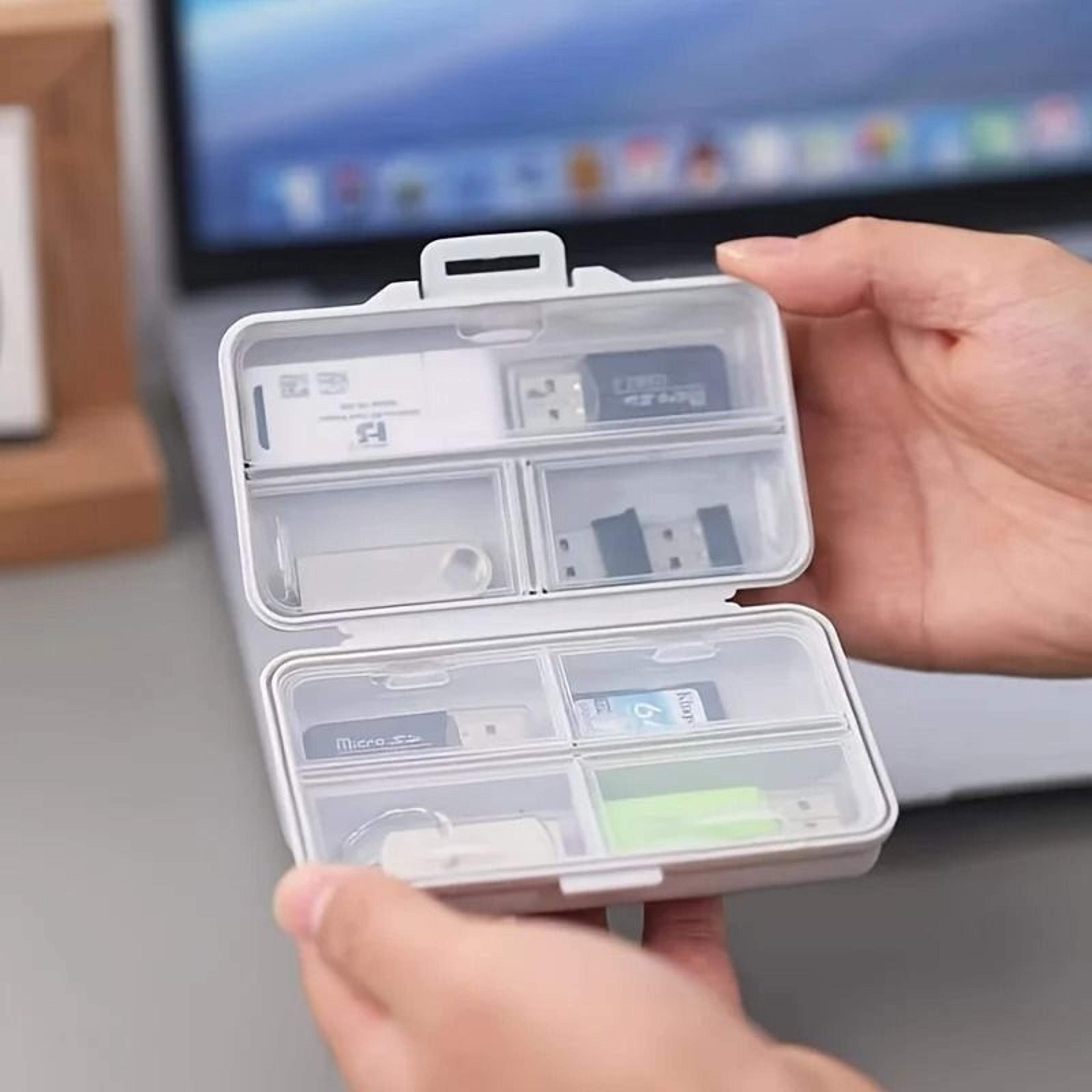 usb compartmentalized storage box with protective cover