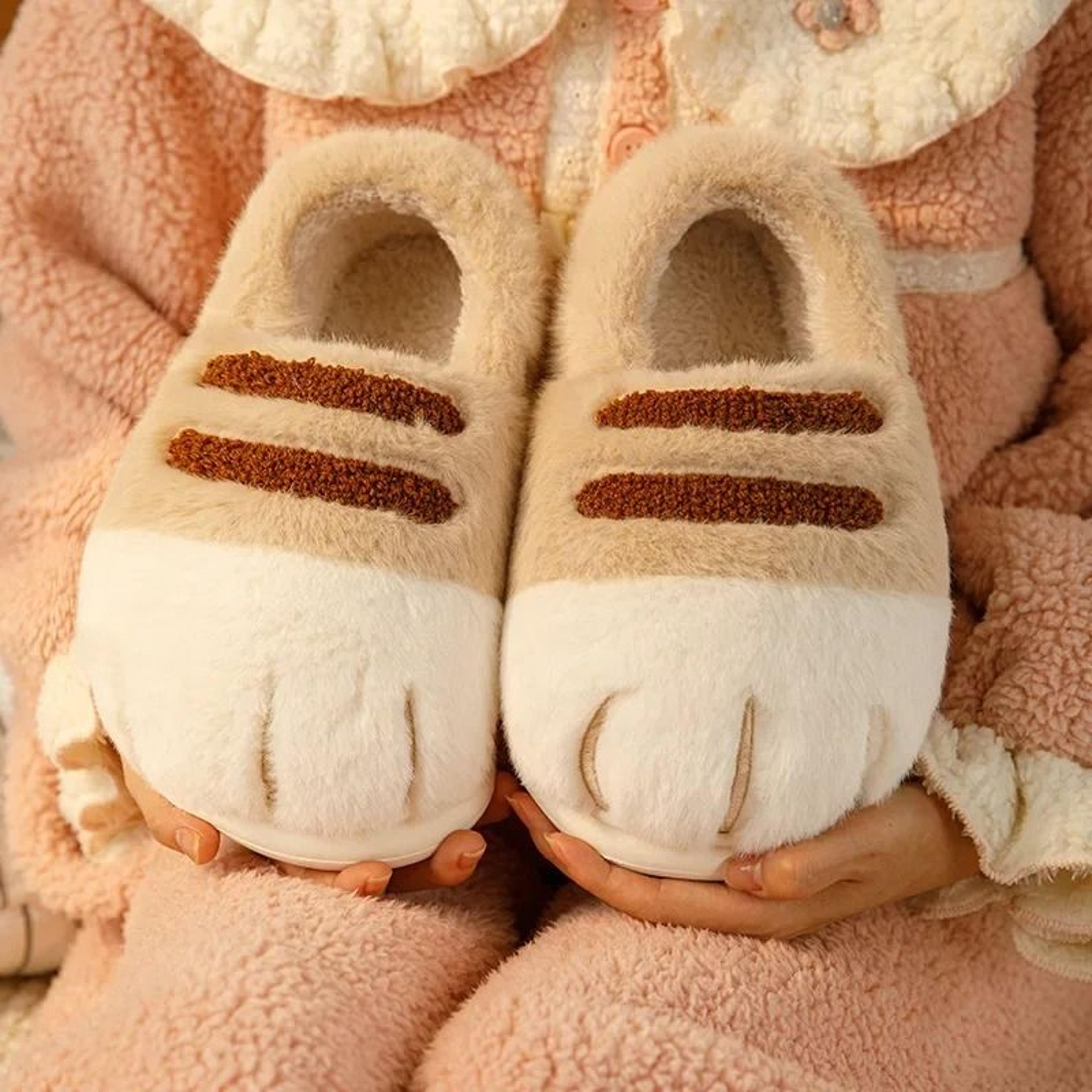 winter warm cat paw plush slippers