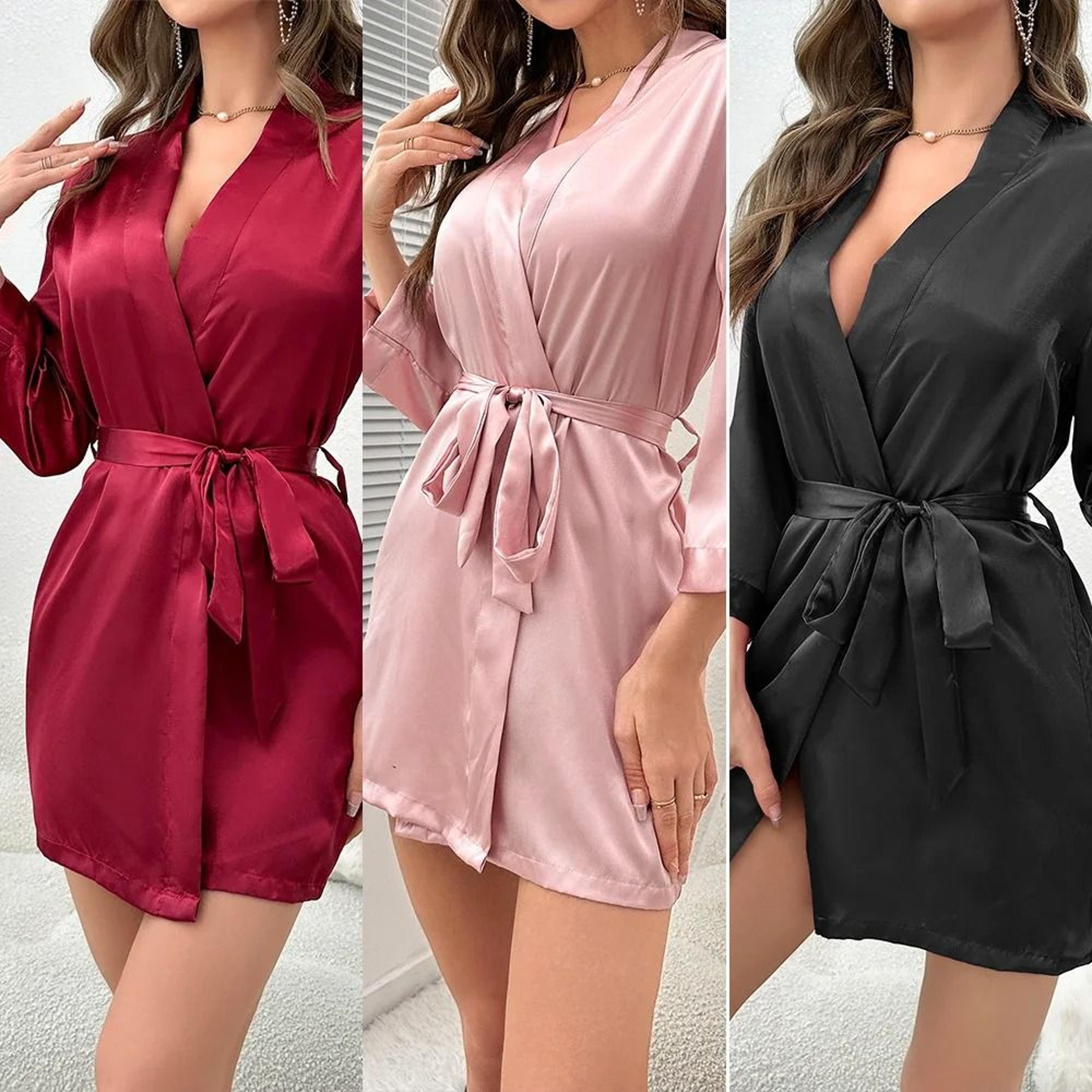 elegant silky satin short kimono robe