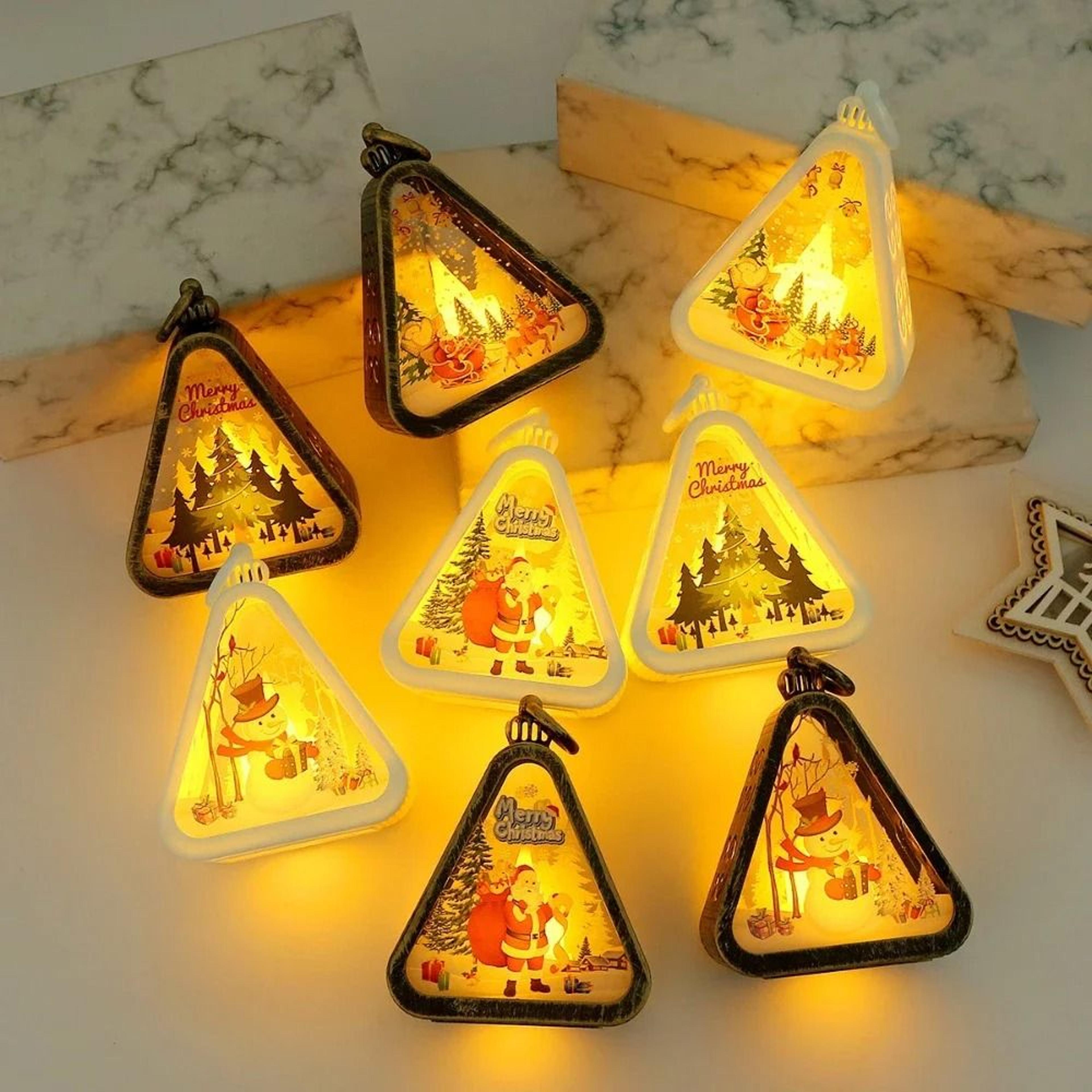 mini christmas led triangle lantern ornament