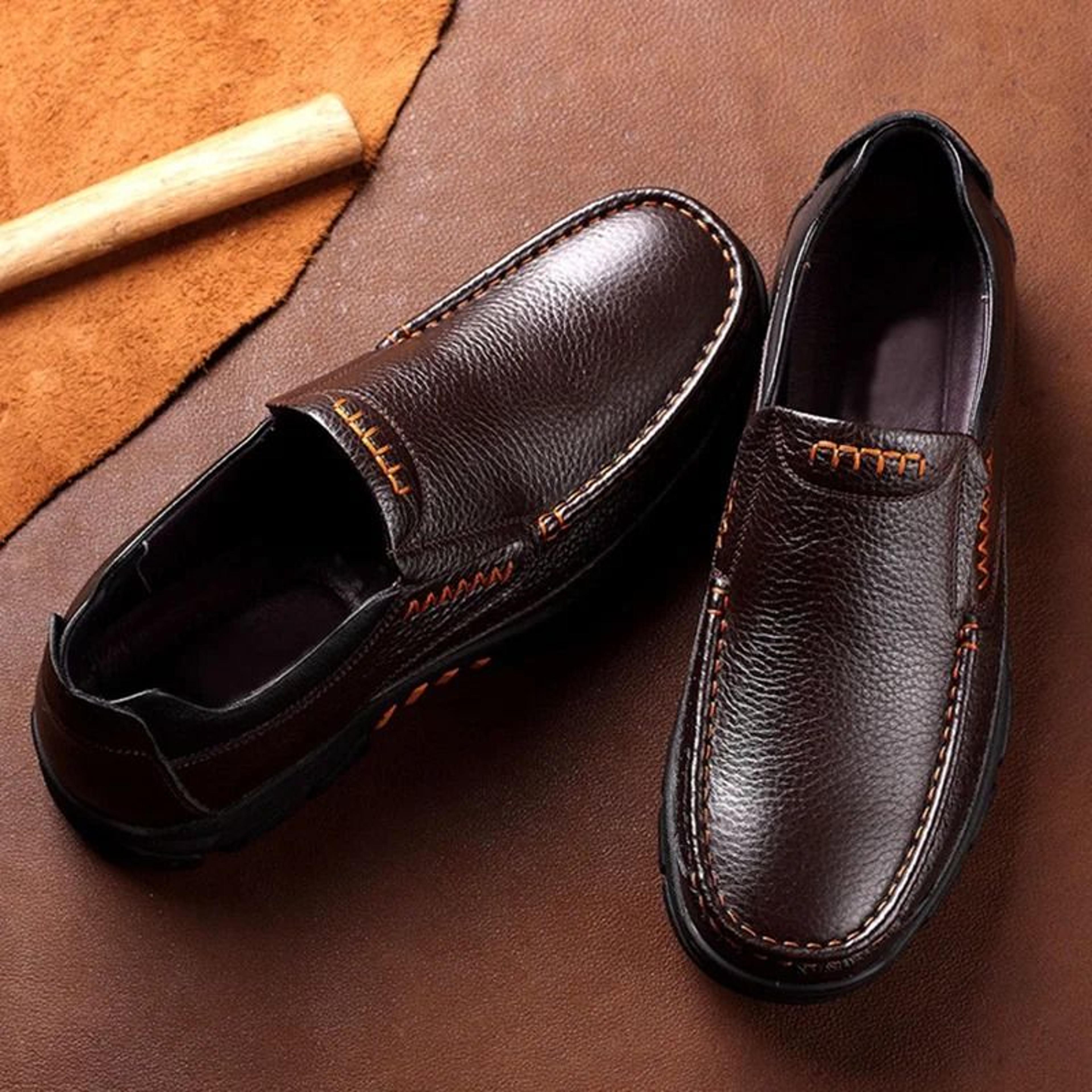 handcrafted genuine cowhide slip on loafers