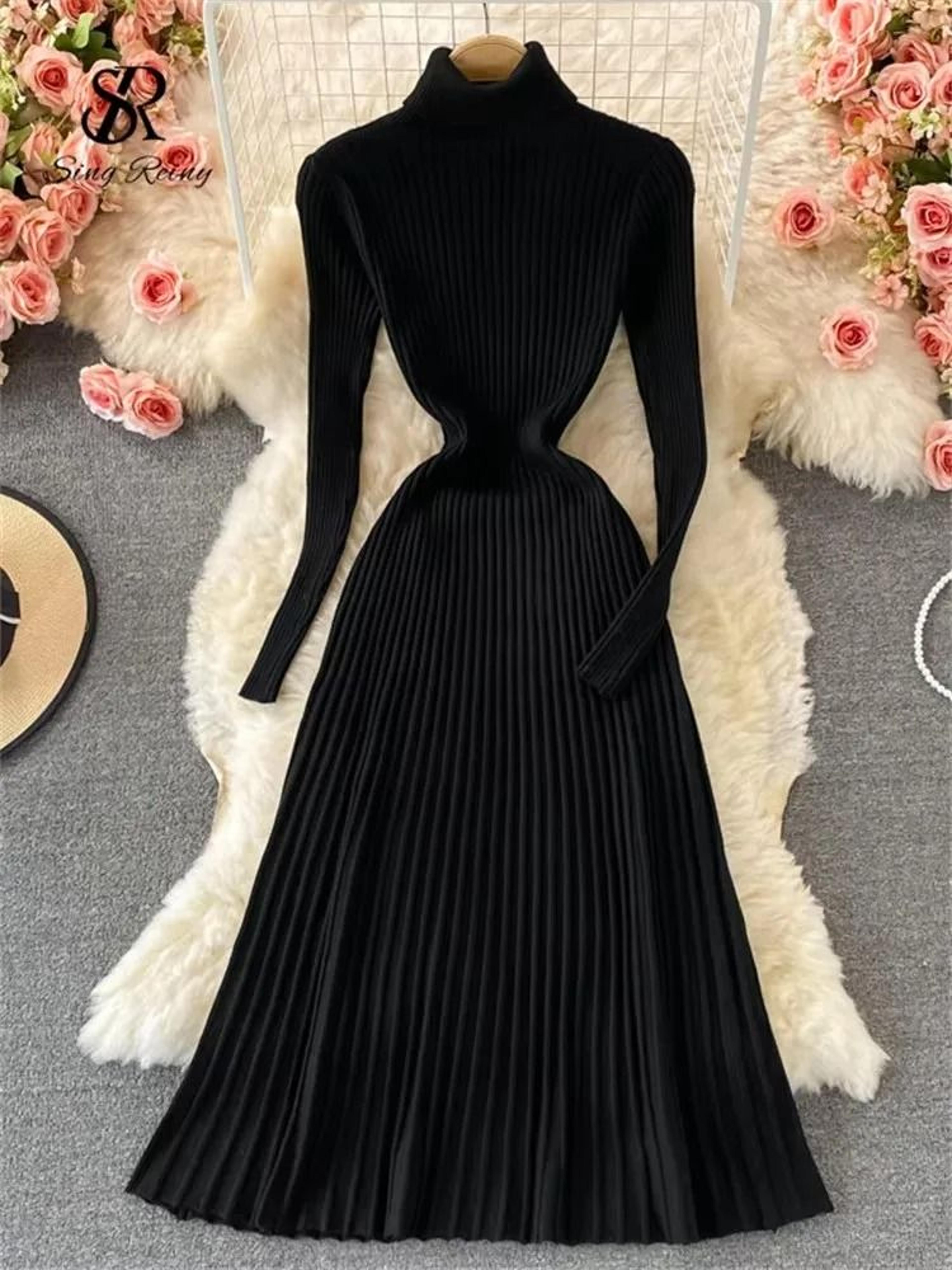 pleated knit slim bodycon sweater dress