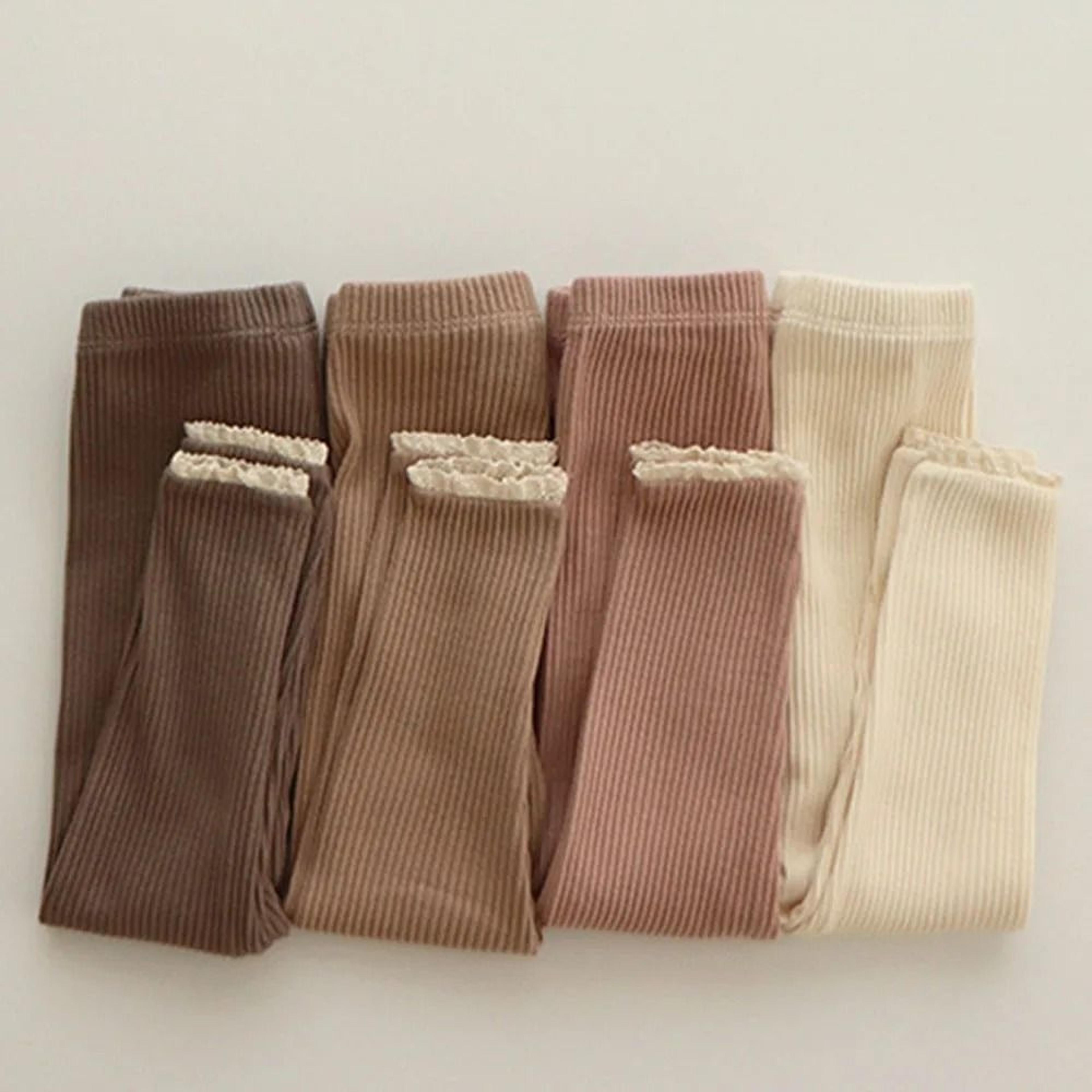 ribbed cotton infant leggings with lace detail