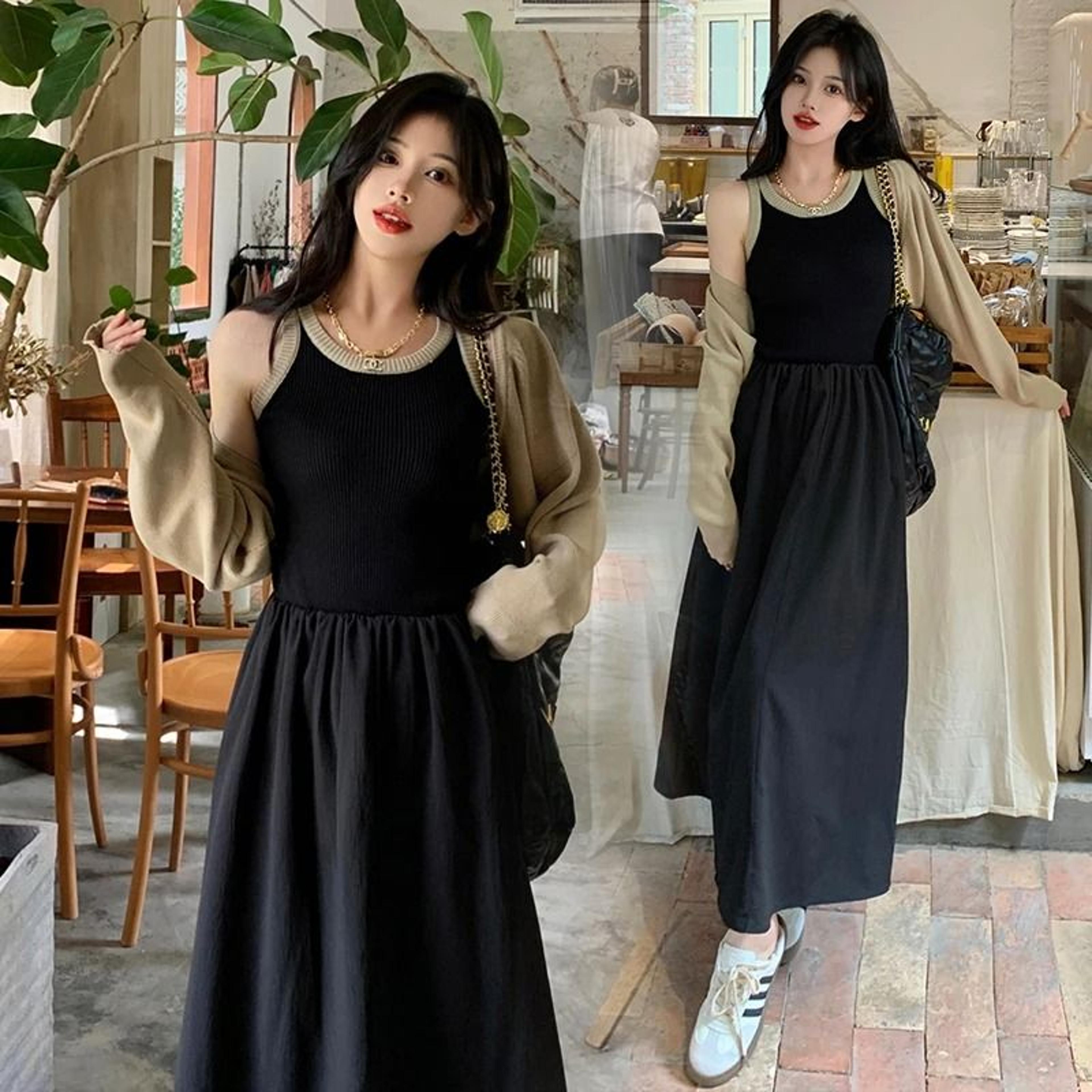 two-piece knitted maternity cardigan and dress set